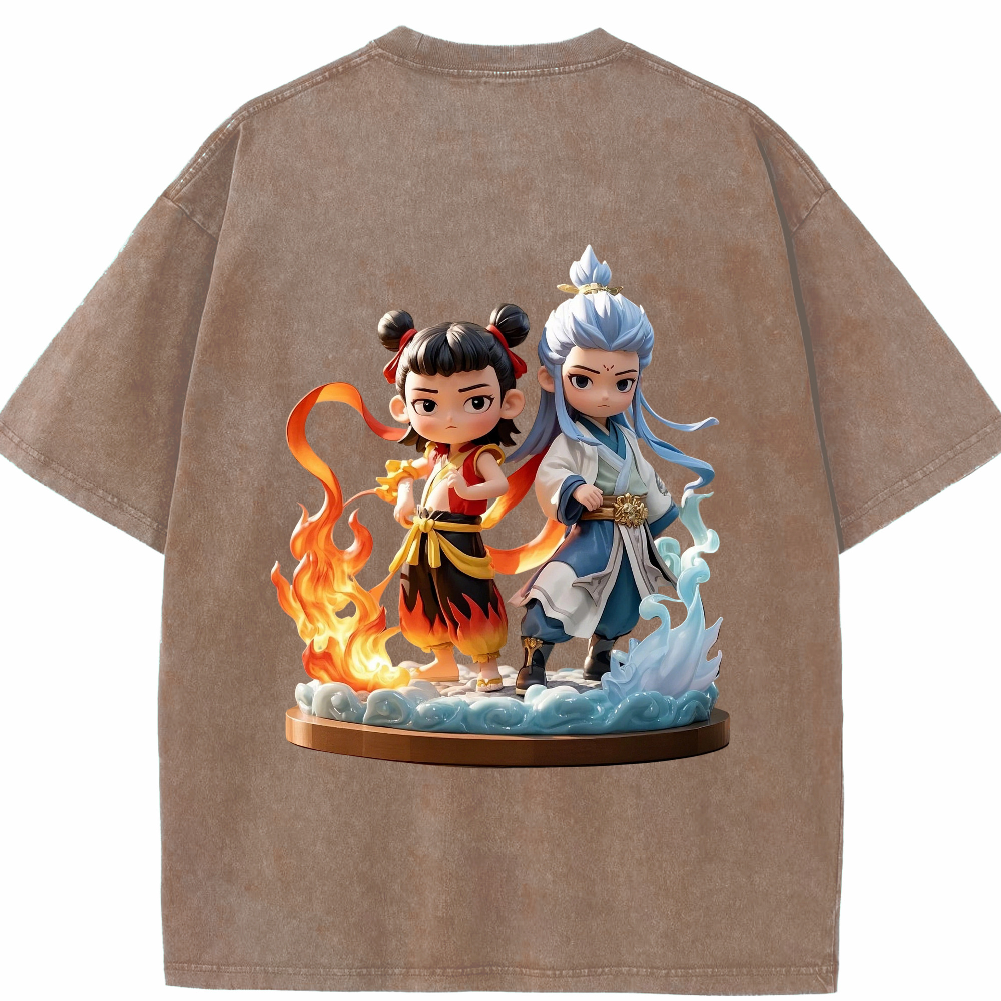 （画像用） Ne Zha 2 ナタ 魔童の大暴れ 綿100% ヴィンテージ風 半袖Tシャツ（背面プリント）