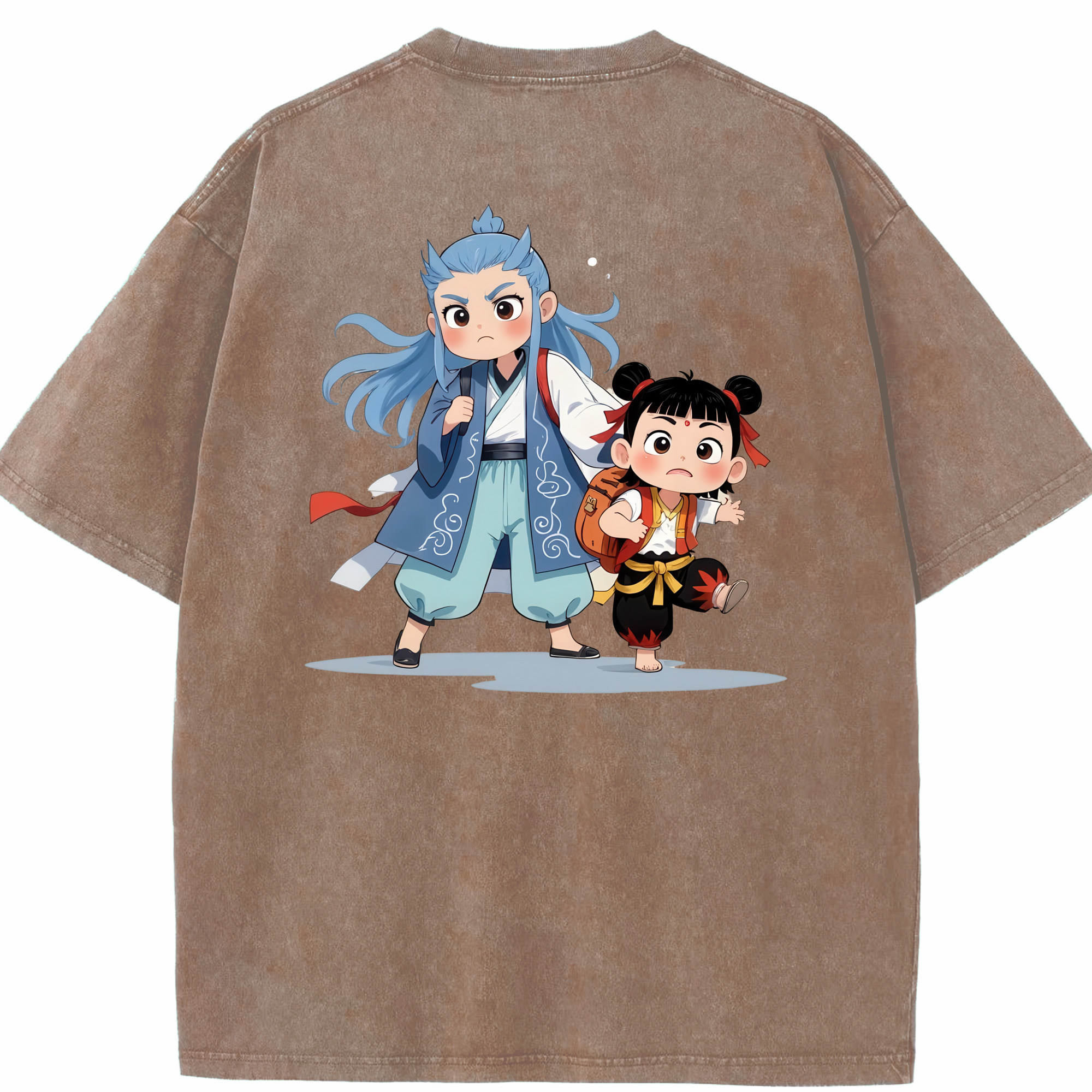 （画像用） Ne Zha 2 ナタ 魔童の大暴れ 綿100% ヴィンテージ風 半袖Tシャツ（背面プリント）