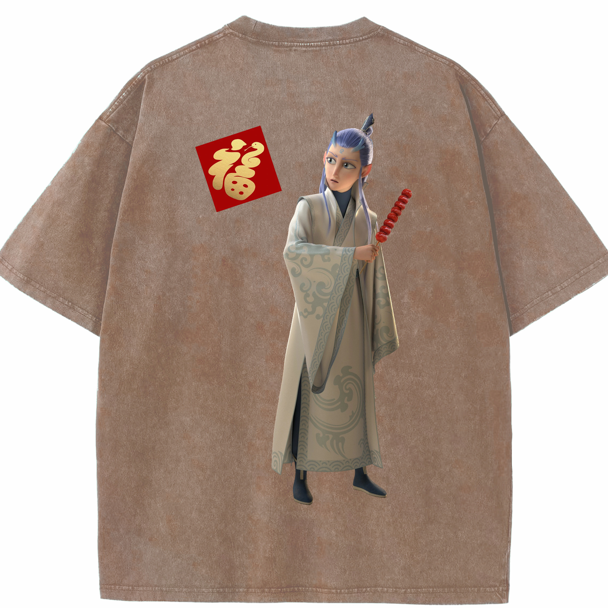 （画像用） Ne Zha 2 ナタ 魔童の大暴れ 綿100% ヴィンテージ風 半袖Tシャツ（背面プリント）