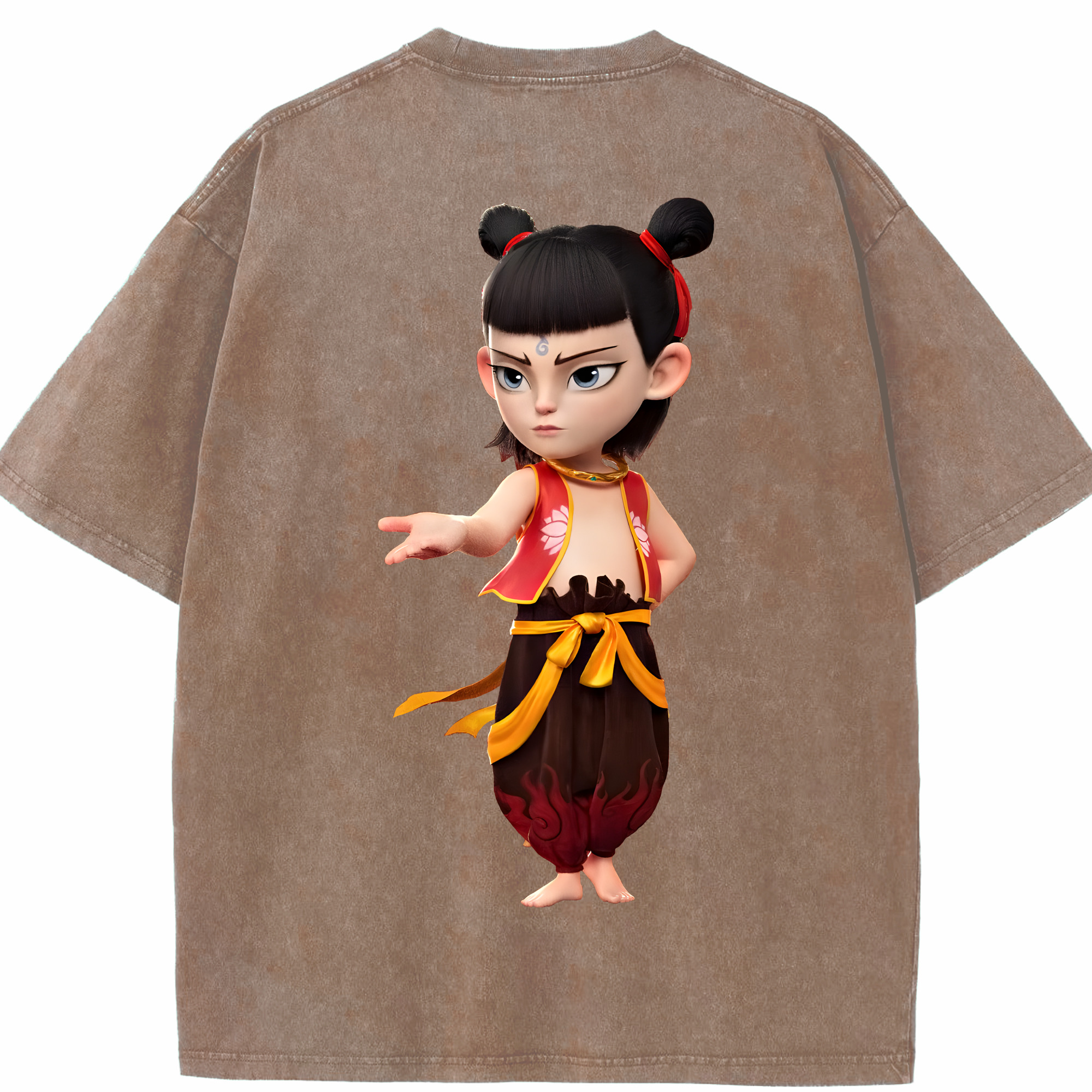 （画像用） Ne Zha 2 ナタ 魔童の大暴れ 綿100% ヴィンテージ風 半袖Tシャツ（背面プリント）