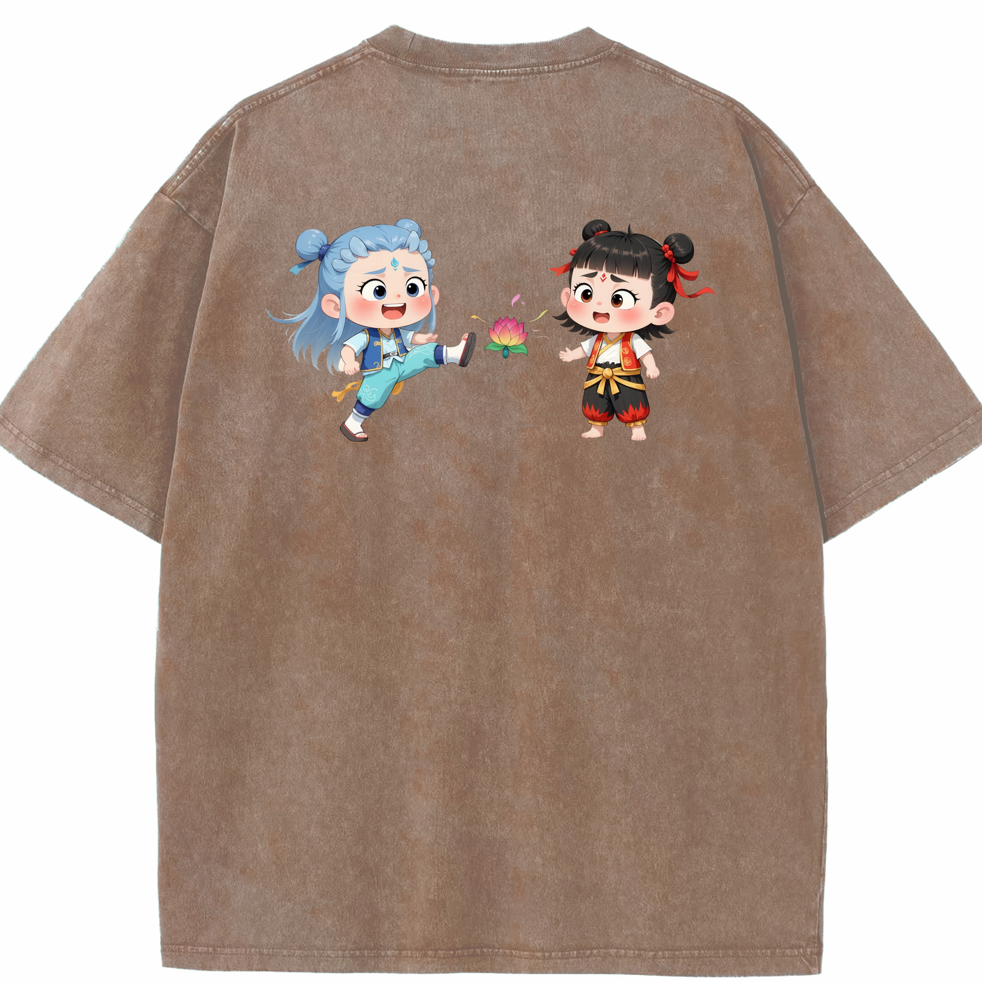 （画像用） Ne Zha 2 ナタ 魔童の大暴れ 綿100% ヴィンテージ風 半袖Tシャツ（背面プリント）