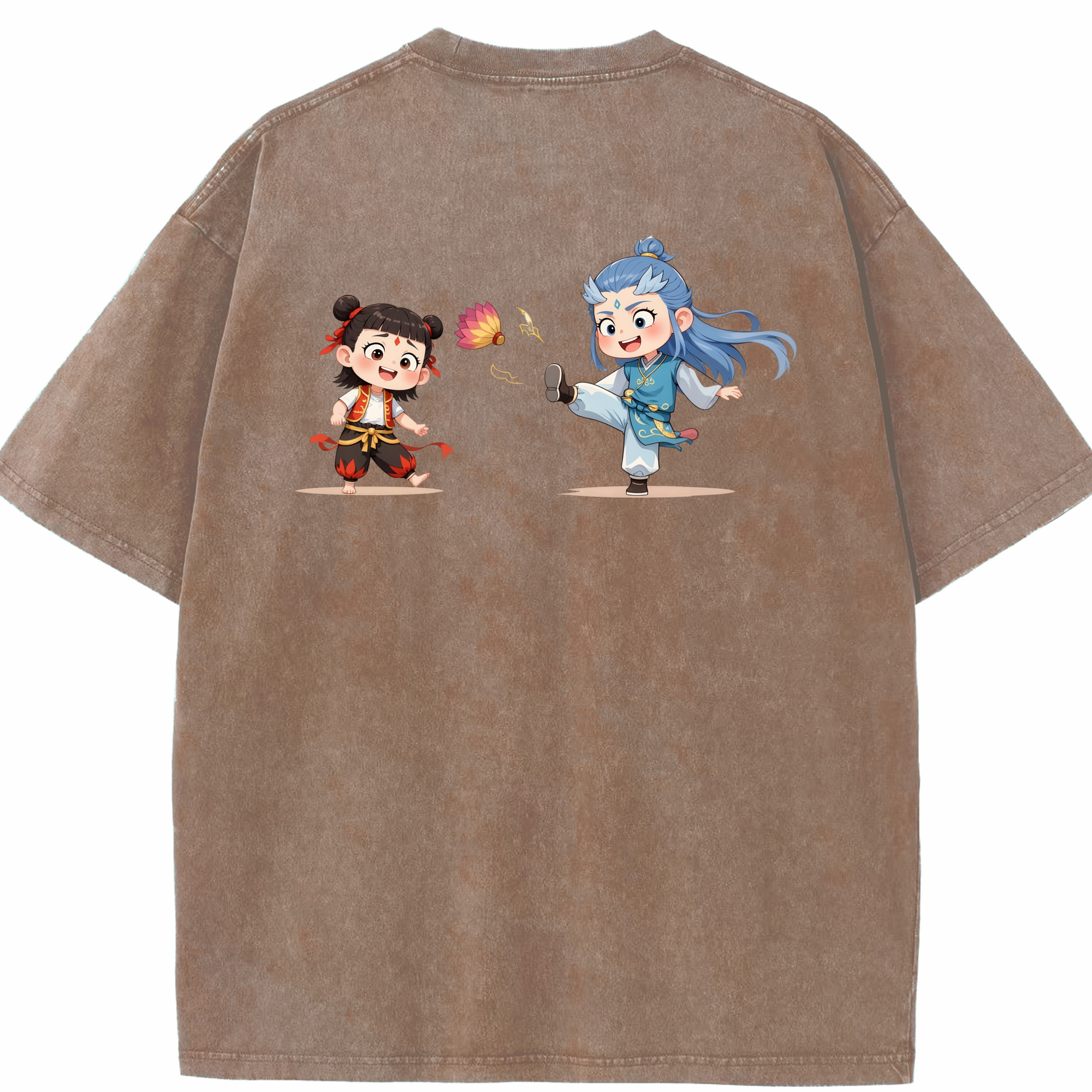 （画像用） Ne Zha 2 ナタ 魔童の大暴れ 綿100% ヴィンテージ風 半袖Tシャツ（背面プリント）