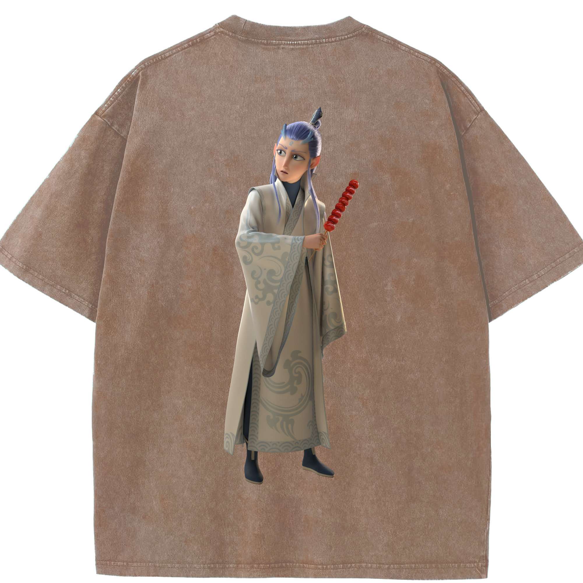 （画像用） Ne Zha 2 ナタ 魔童の大暴れ 綿100% ヴィンテージ風 半袖Tシャツ（背面プリント）