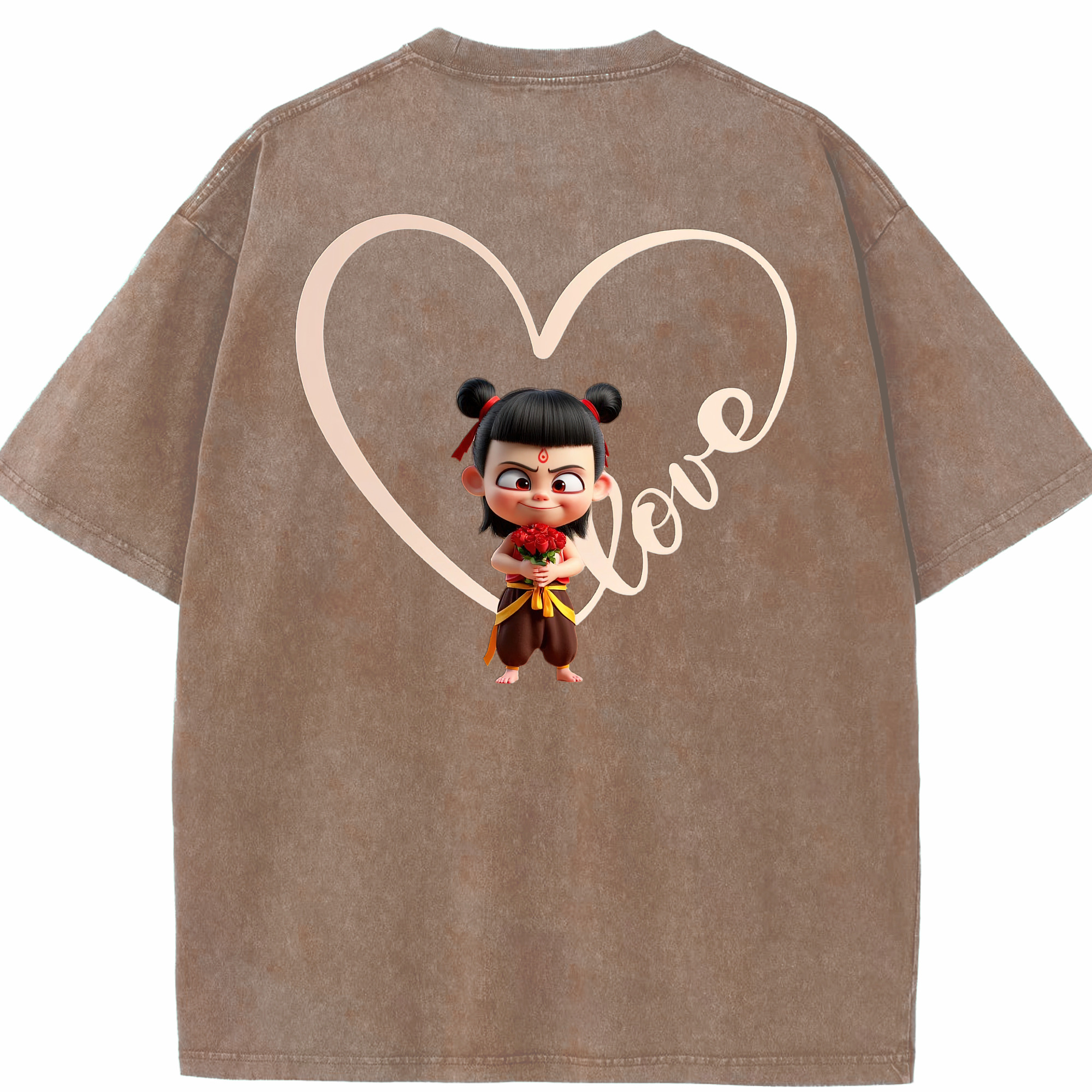 （画像用） Ne Zha 2 ナタ 魔童の大暴れ 綿100% ヴィンテージ風 半袖Tシャツ（背面プリント）