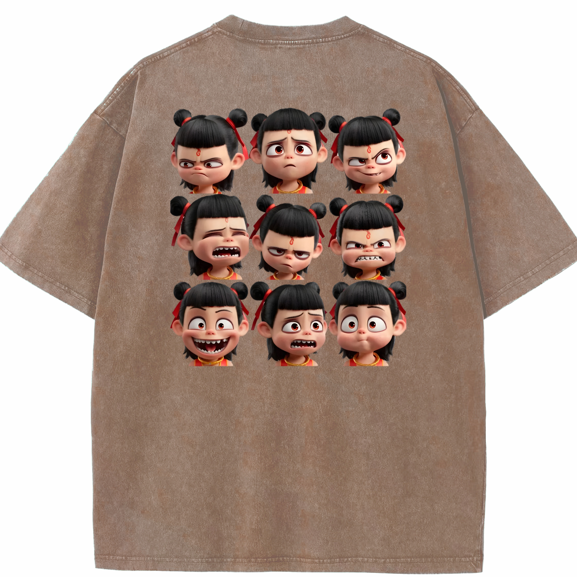 （画像用） Ne Zha 2 ナタ 魔童の大暴れ 綿100% ヴィンテージ風 半袖Tシャツ（背面プリント）