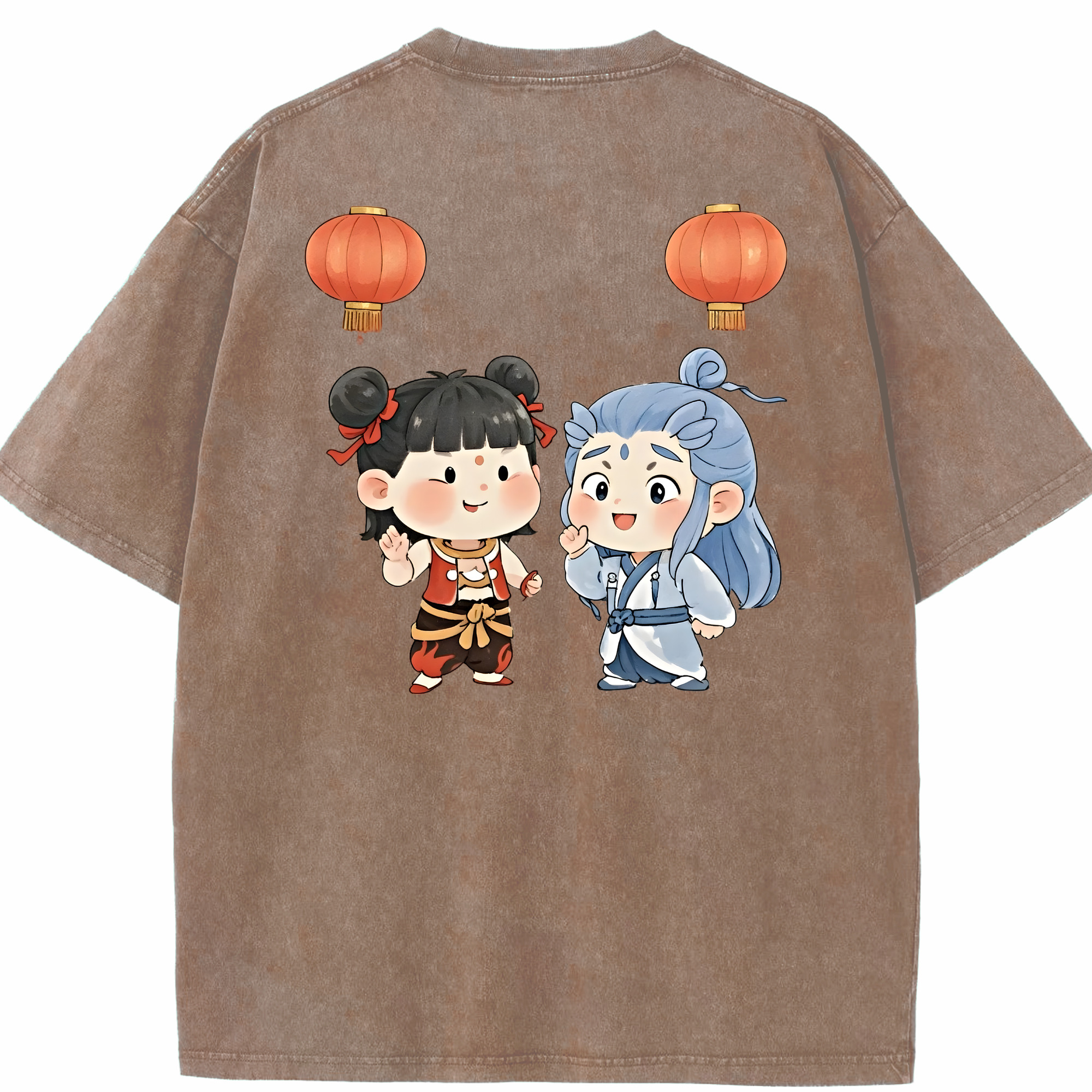 （画像用） Ne Zha 2 ナタ 魔童の大暴れ 綿100% ヴィンテージ風 半袖Tシャツ（背面プリント）