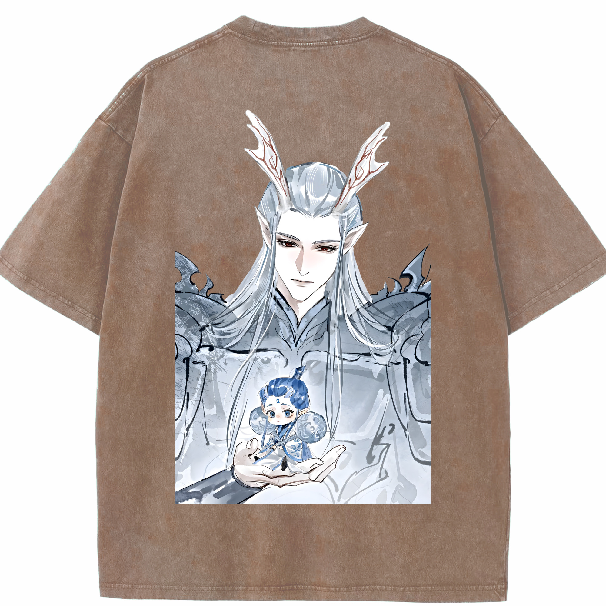 （画像用） Ne Zha 2 ナタ 魔童の大暴れ 綿100% ヴィンテージ風 半袖Tシャツ（背面プリント）