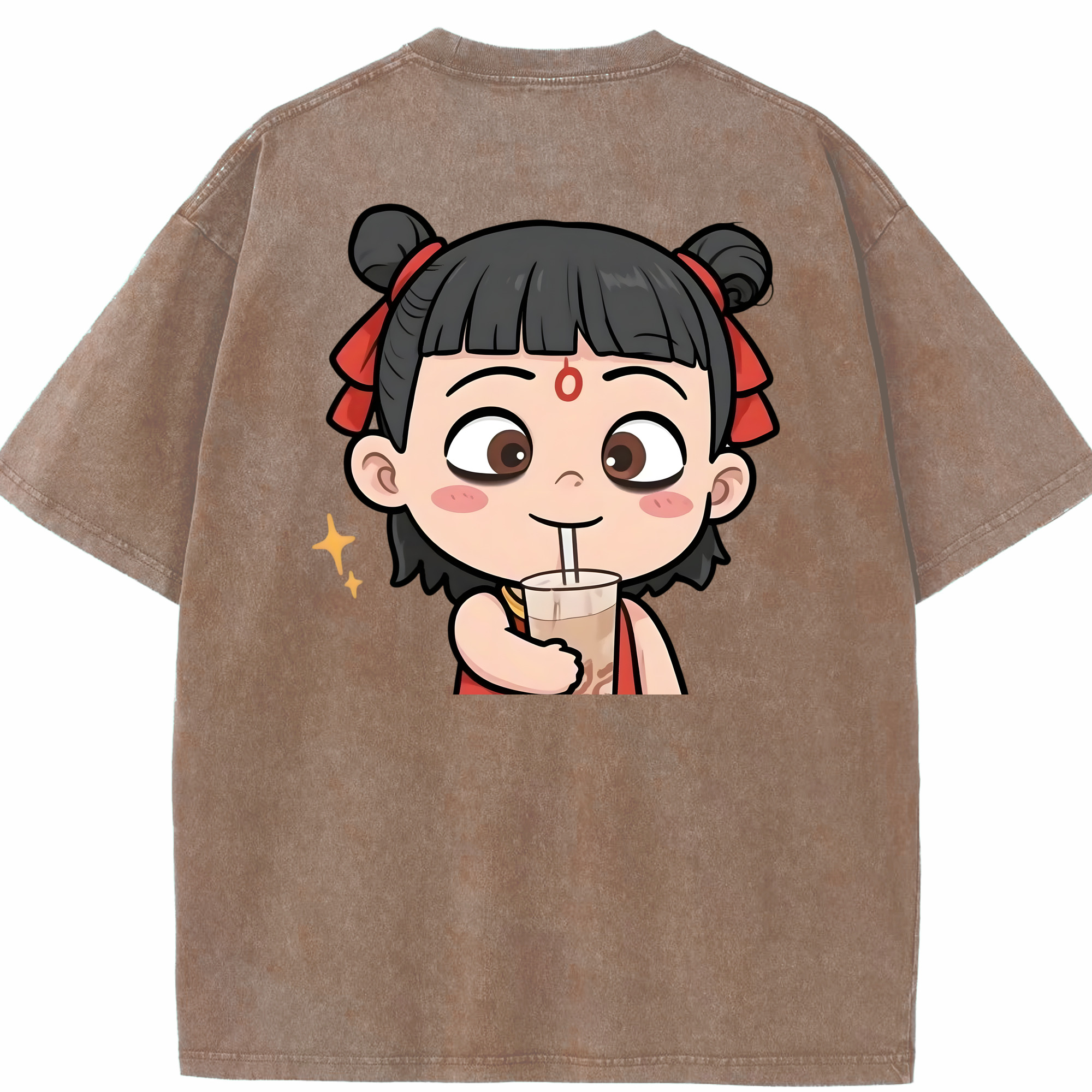 （画像用） Ne Zha 2 ナタ 魔童の大暴れ 綿100% ヴィンテージ風 半袖Tシャツ（背面プリント）