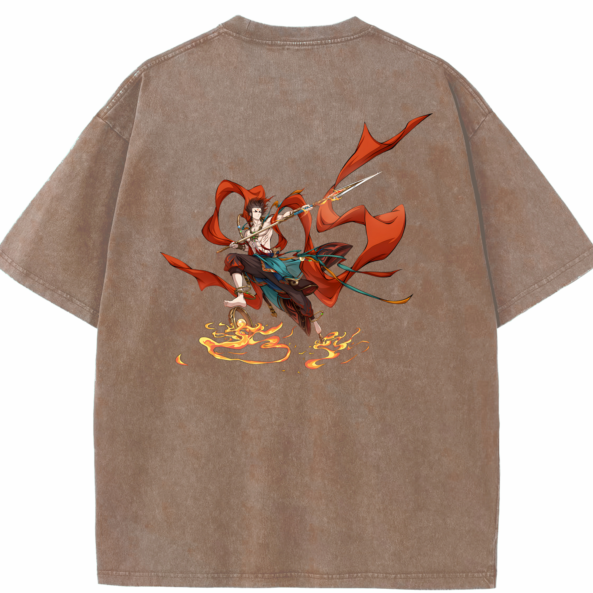 （画像用） Ne Zha 2 ナタ 魔童の大暴れ 綿100% ヴィンテージ風 半袖Tシャツ（背面プリント）