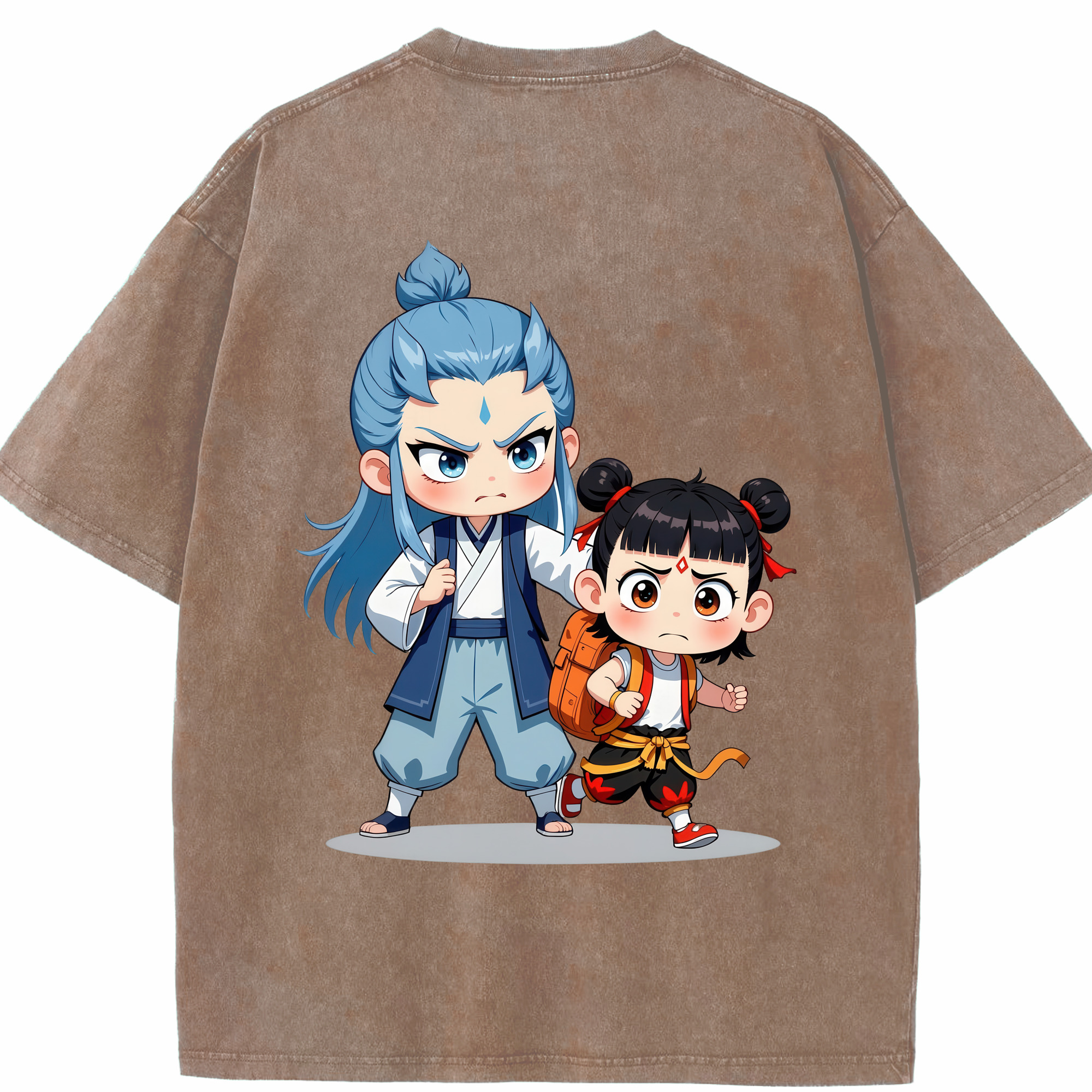 （画像用） Ne Zha 2 ナタ 魔童の大暴れ 綿100% ヴィンテージ風 半袖Tシャツ（背面プリント）