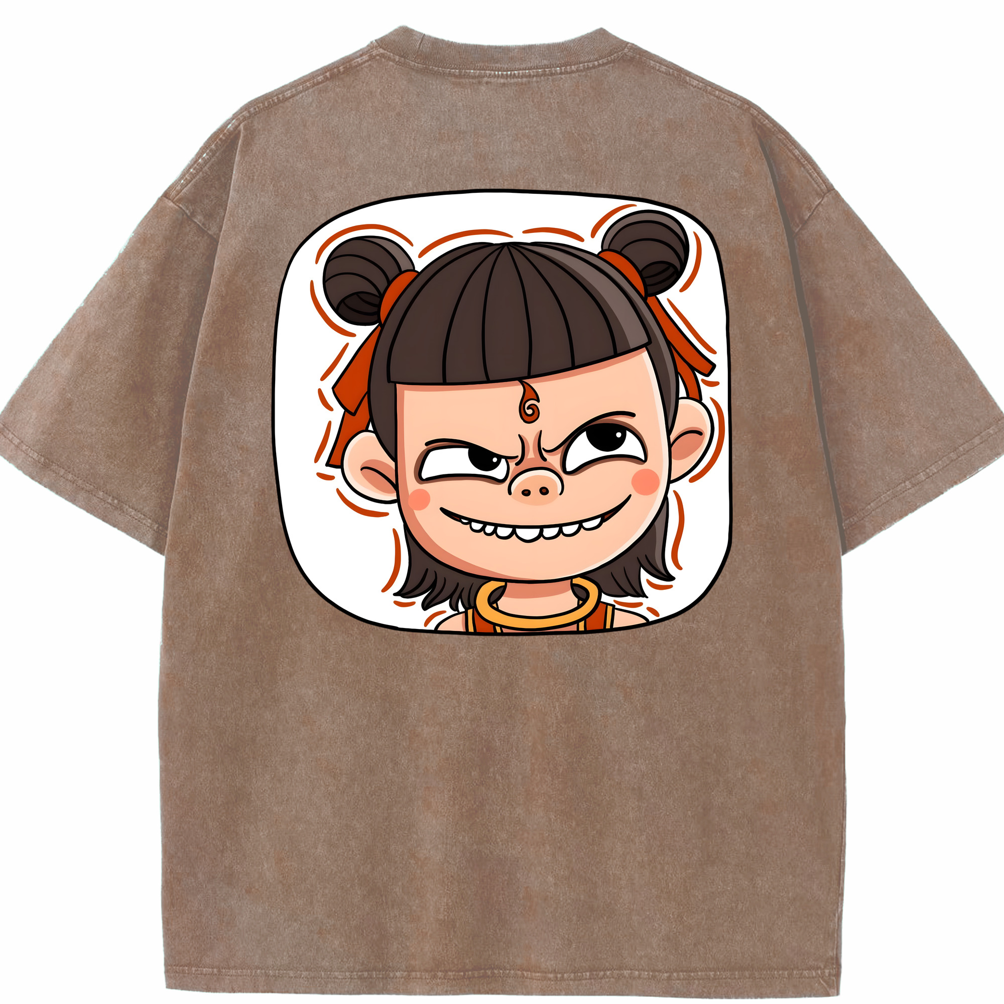 （画像用） Ne Zha 2 ナタ 魔童の大暴れ 綿100% ヴィンテージ風 半袖Tシャツ（背面プリント）