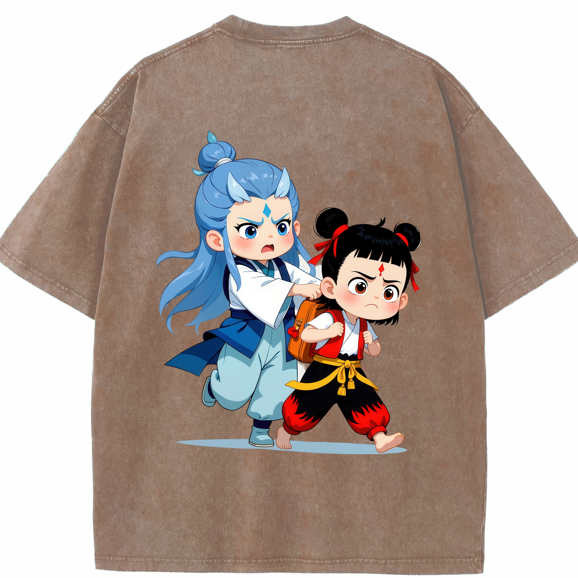 （画像用） Ne Zha 2 ナタ 魔童の大暴れ 綿100% ヴィンテージ風 半袖Tシャツ（背面プリント）