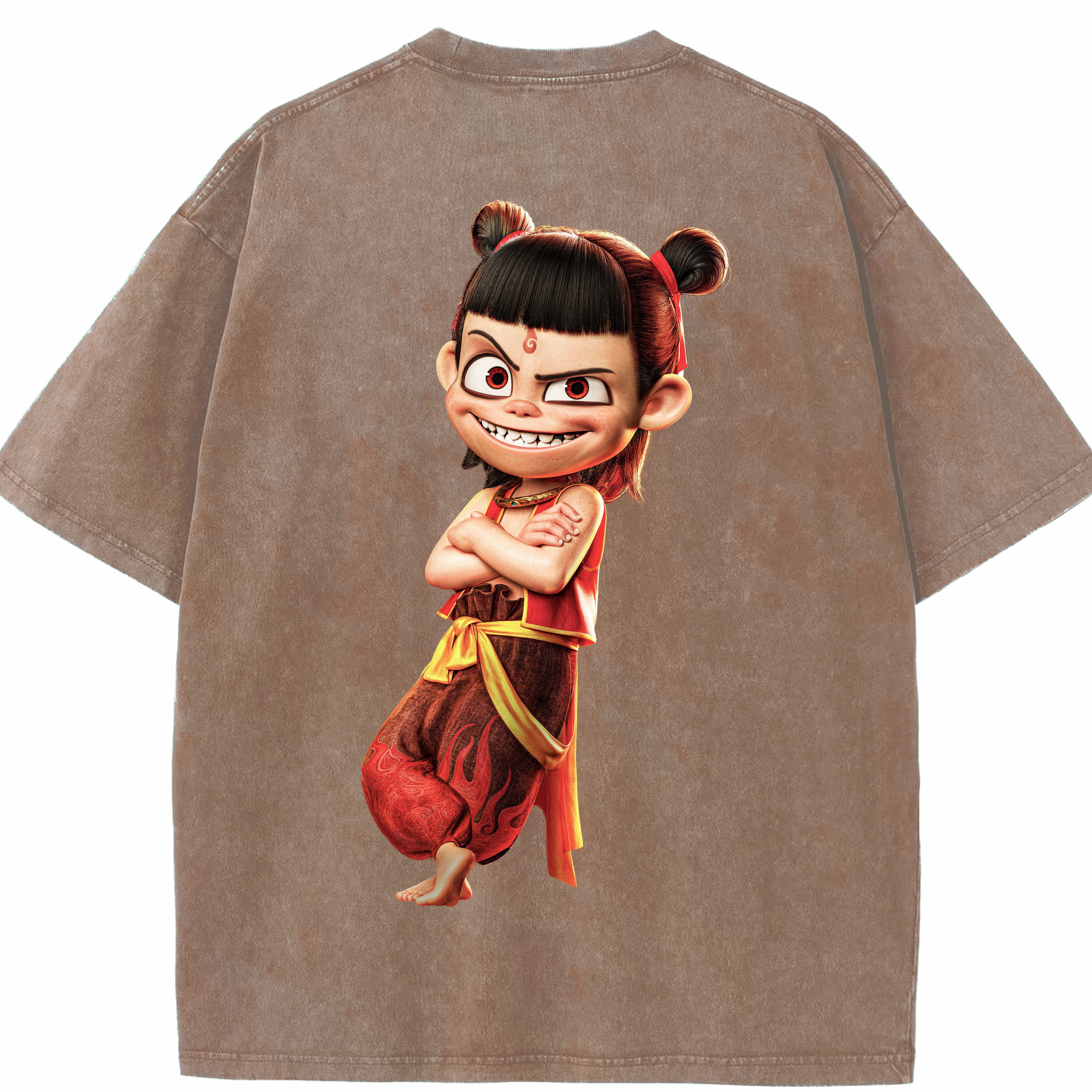 （画像用） Ne Zha 2 ナタ 魔童の大暴れ 綿100% ヴィンテージ風 半袖Tシャツ（背面プリント）