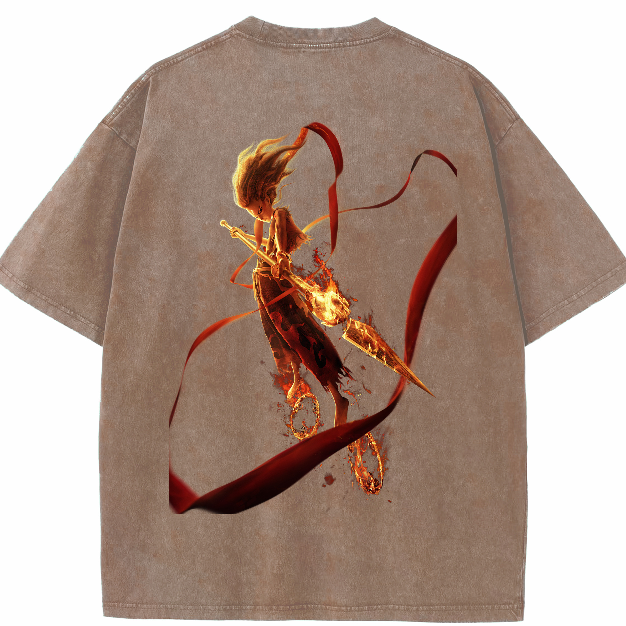 （画像用） Ne Zha 2 ナタ 魔童の大暴れ 綿100% ヴィンテージ風 半袖Tシャツ（背面プリント）