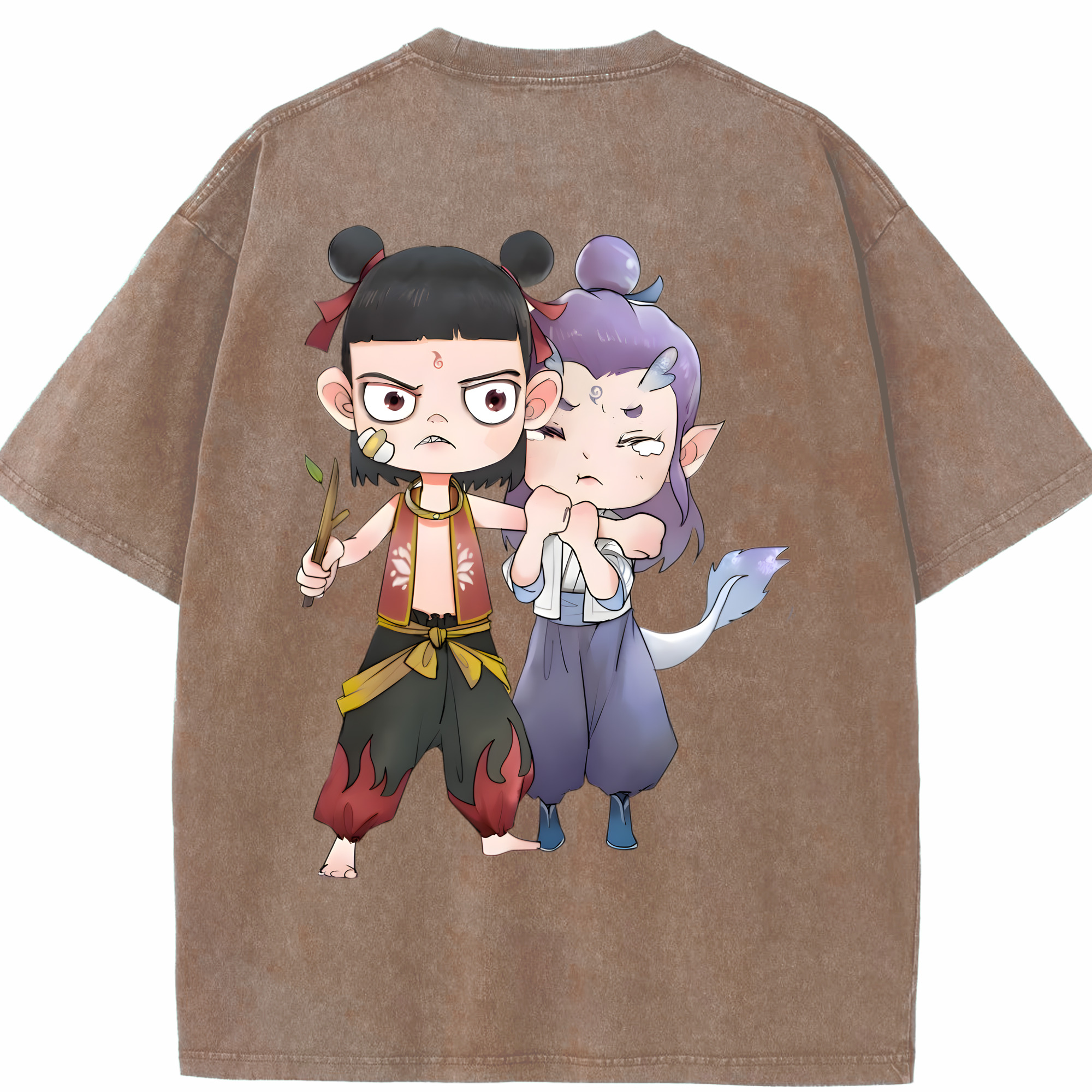 （画像用） Ne Zha 2 ナタ 魔童の大暴れ 綿100% ヴィンテージ風 半袖Tシャツ（背面プリント）