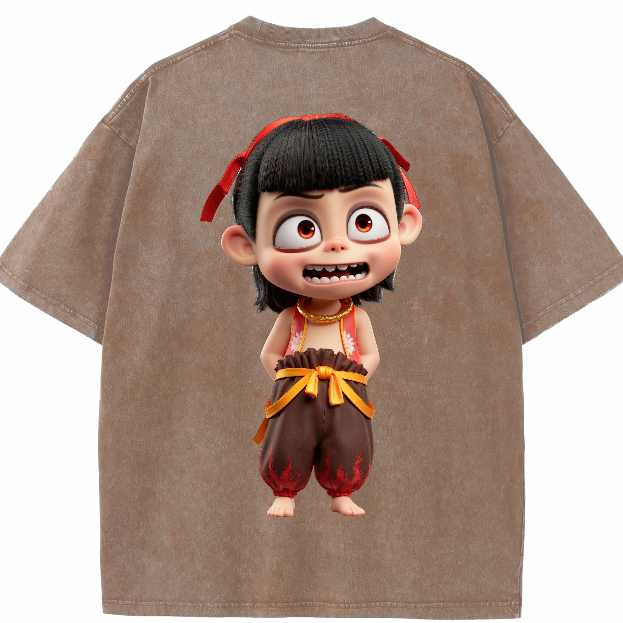（画像用） Ne Zha 2 ナタ 魔童の大暴れ 綿100% ヴィンテージ風 半袖Tシャツ（背面プリント）