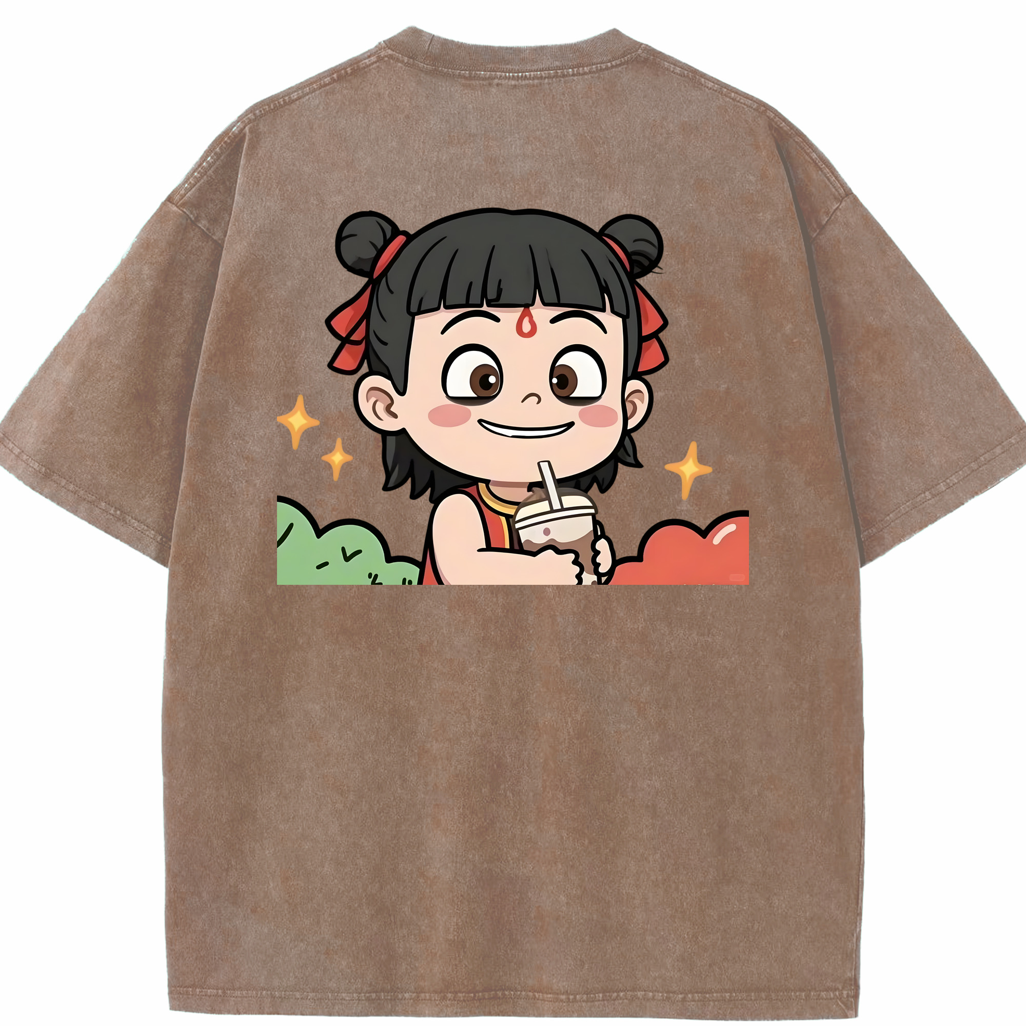 （画像用） Ne Zha 2 ナタ 魔童の大暴れ 綿100% ヴィンテージ風 半袖Tシャツ（背面プリント）
