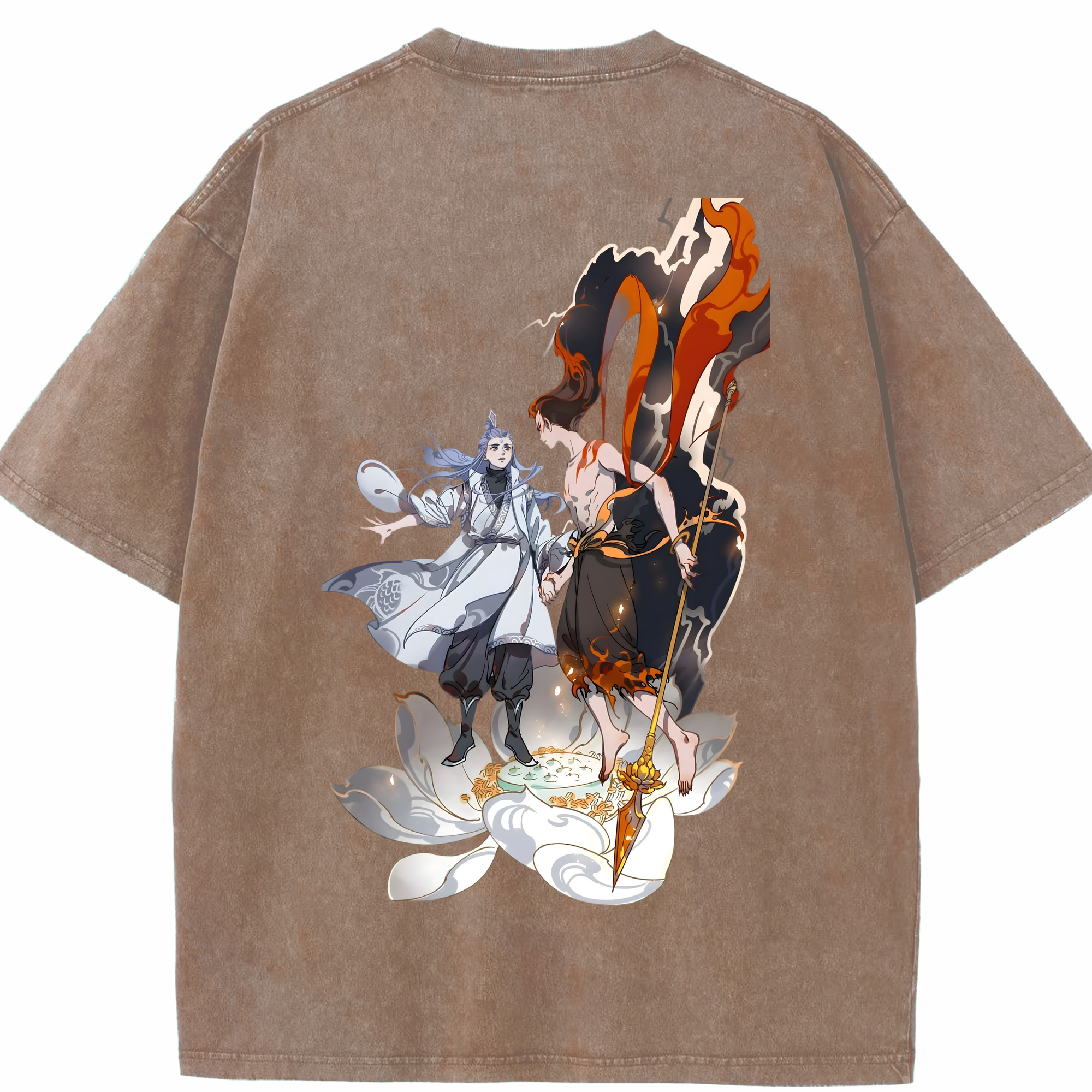 （画像用） Ne Zha 2 ナタ 魔童の大暴れ 綿100% ヴィンテージ風 半袖Tシャツ（背面プリント）