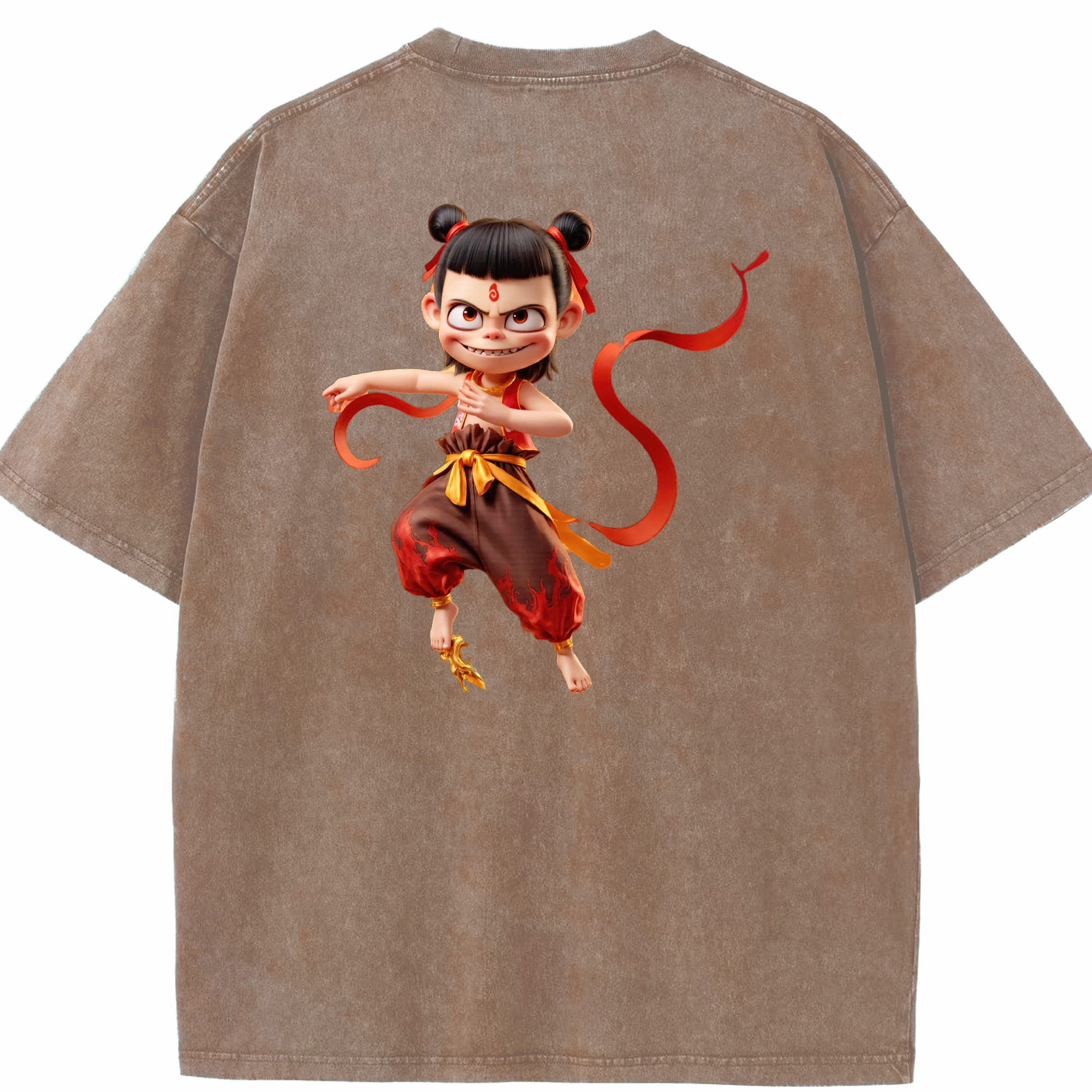 （画像用） Ne Zha 2 ナタ 魔童の大暴れ 綿100% ヴィンテージ風 半袖Tシャツ（背面プリント）