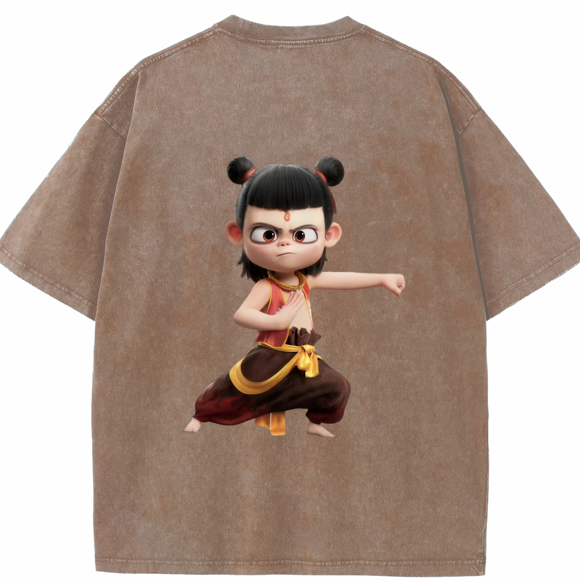 （画像用） Ne Zha 2 ナタ 魔童の大暴れ 綿100% ヴィンテージ風 半袖Tシャツ（背面プリント）