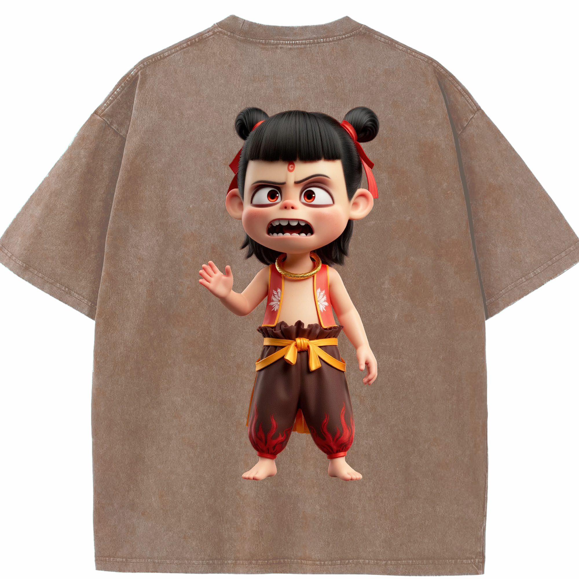 （画像用） Ne Zha 2 ナタ 魔童の大暴れ 綿100% ヴィンテージ風 半袖Tシャツ（背面プリント）