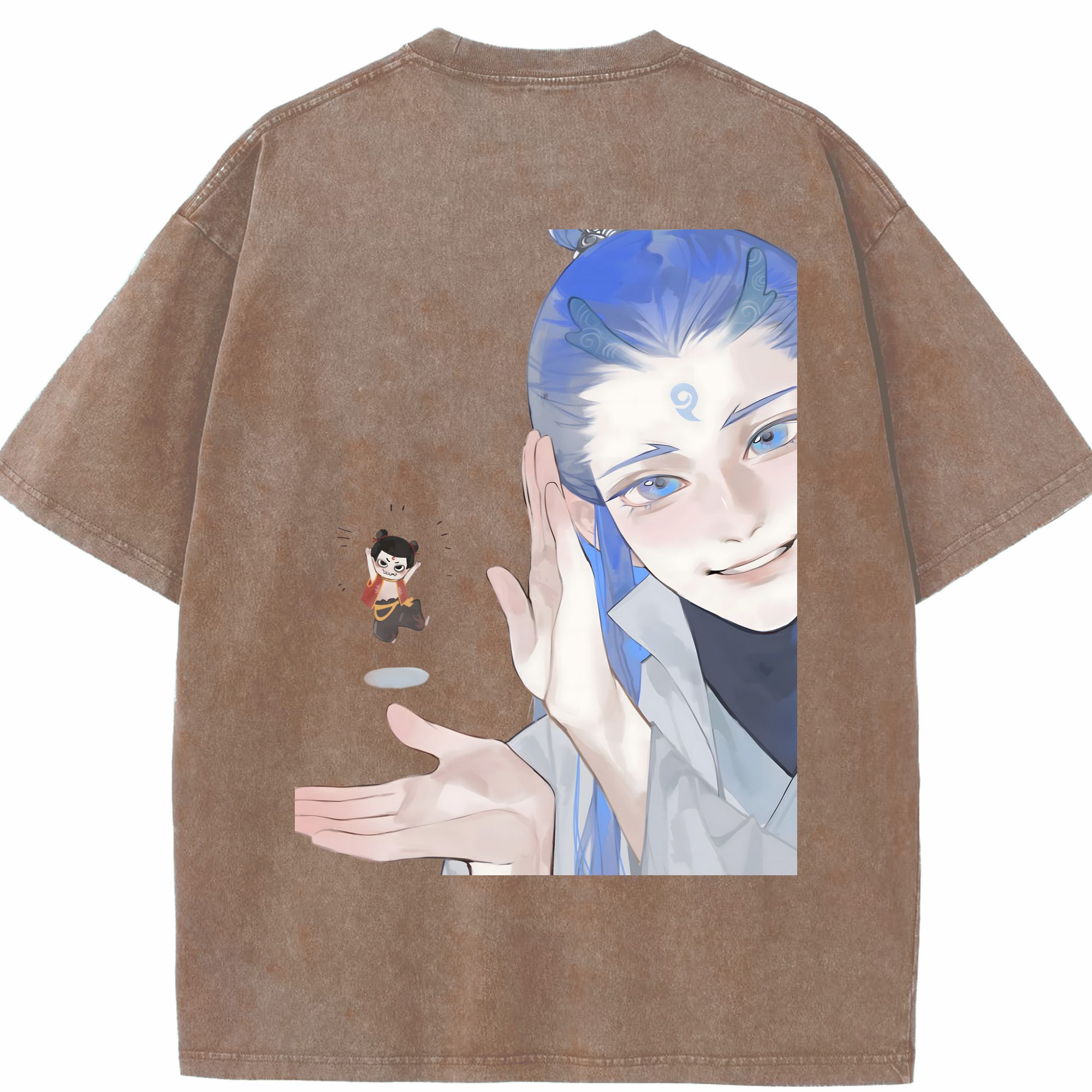 （画像用） Ne Zha 2 ナタ 魔童の大暴れ 綿100% ヴィンテージ風 半袖Tシャツ（背面プリント）