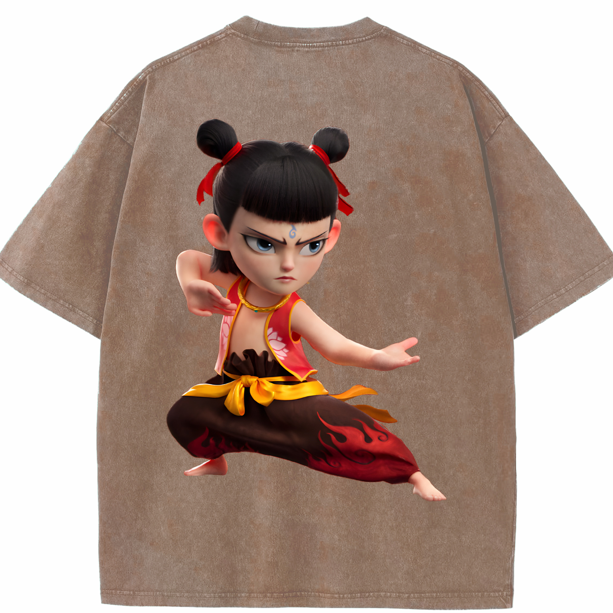（画像用） Ne Zha 2 ナタ 魔童の大暴れ 綿100% ヴィンテージ風 半袖Tシャツ（背面プリント）