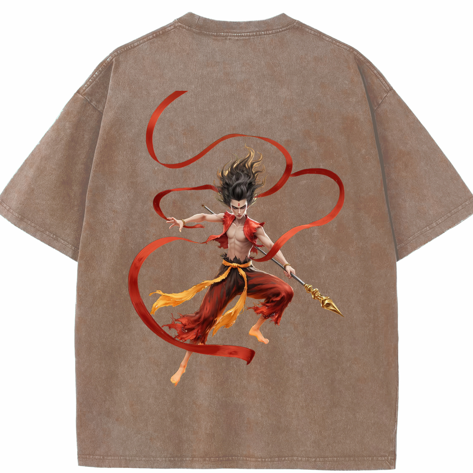 （画像用） Ne Zha 2 ナタ 魔童の大暴れ 綿100% ヴィンテージ風 半袖Tシャツ（背面プリント）