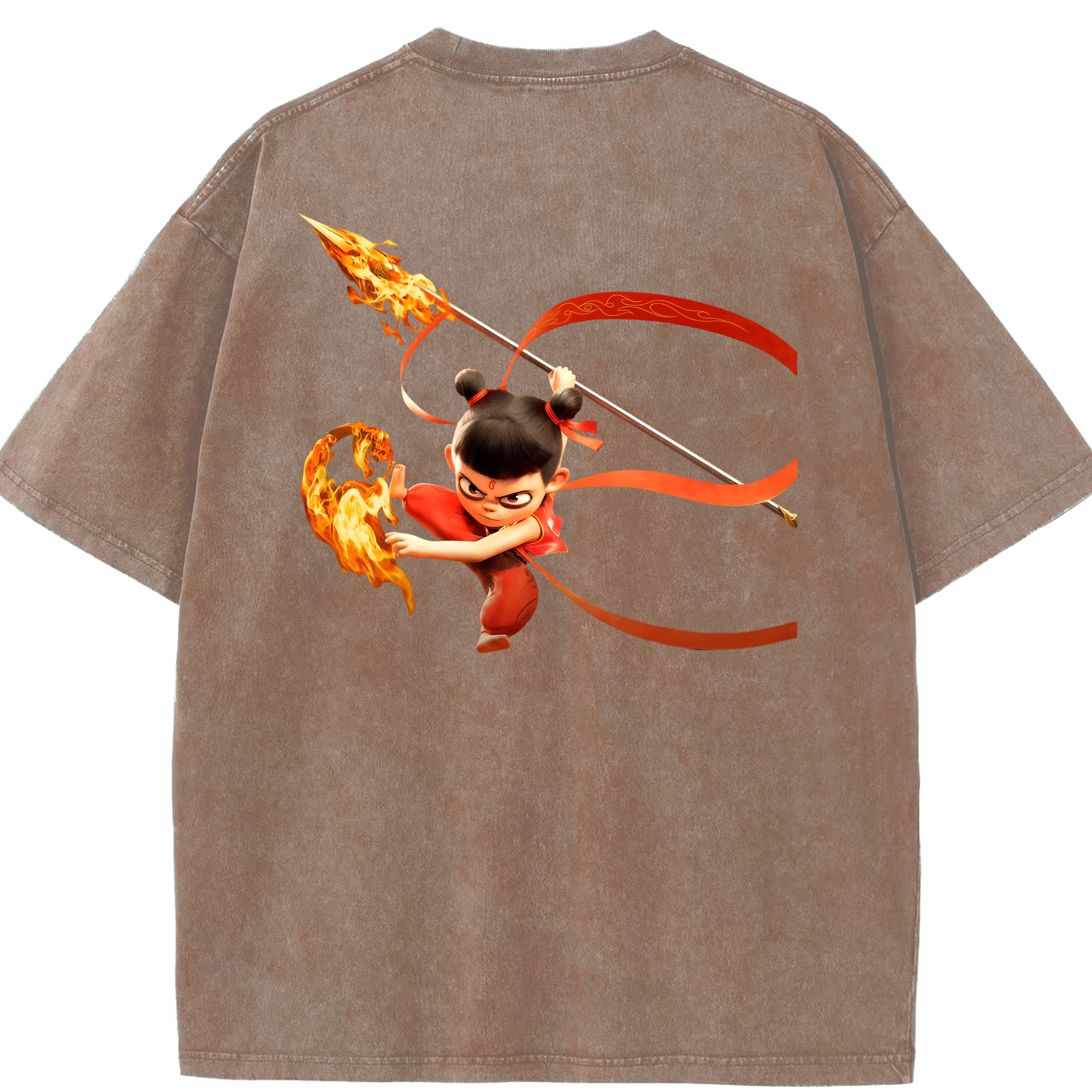 （画像用） Ne Zha 2 ナタ 魔童の大暴れ 綿100% ヴィンテージ風 半袖Tシャツ（背面プリント）
