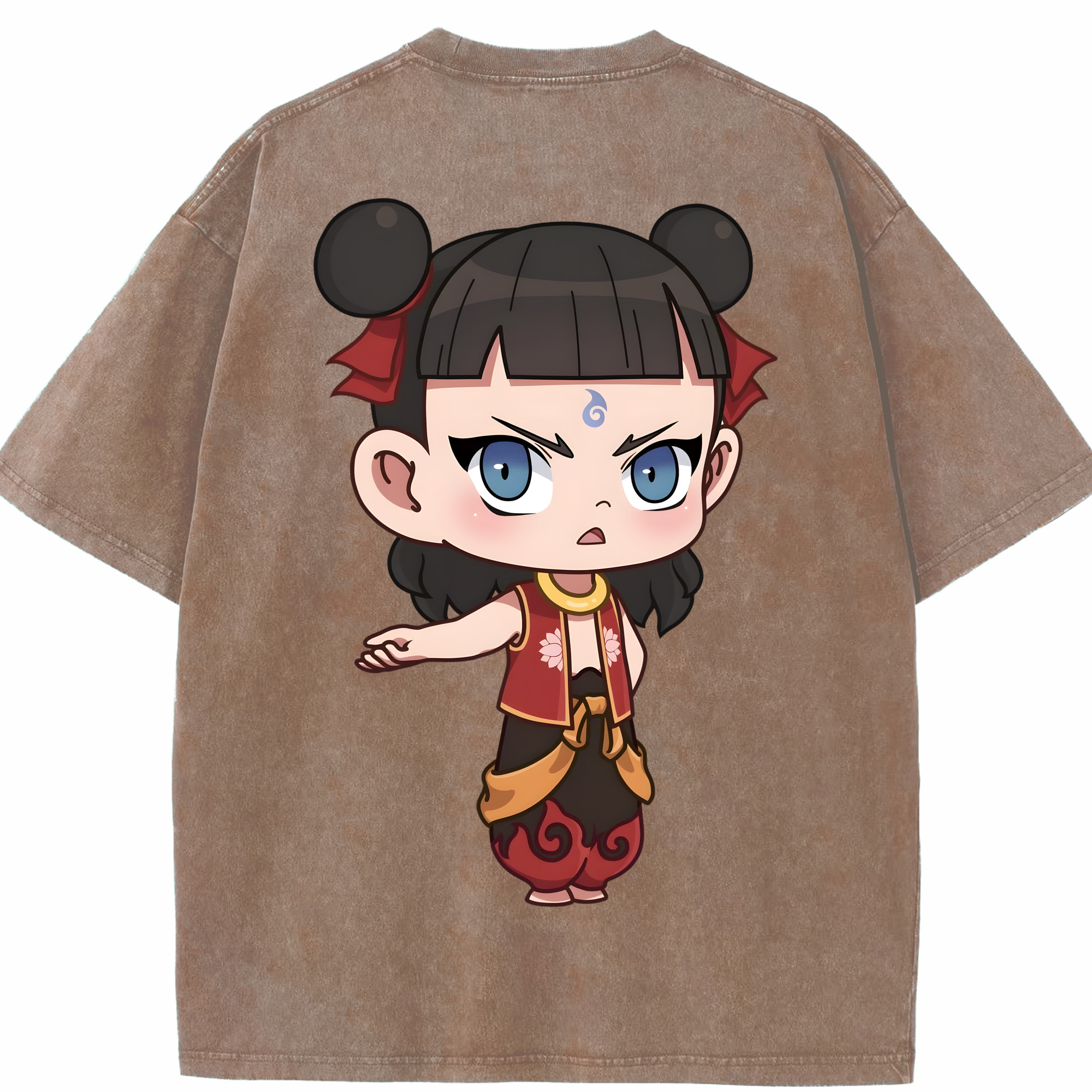 （画像用） Ne Zha 2 ナタ 魔童の大暴れ 綿100% ヴィンテージ風 半袖Tシャツ（背面プリント）