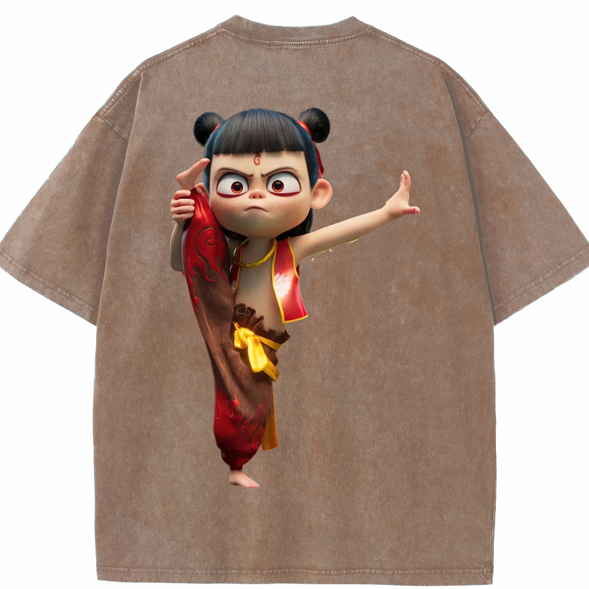 （画像用） Ne Zha 2 ナタ 魔童の大暴れ 綿100% ヴィンテージ風 半袖Tシャツ（背面プリント）