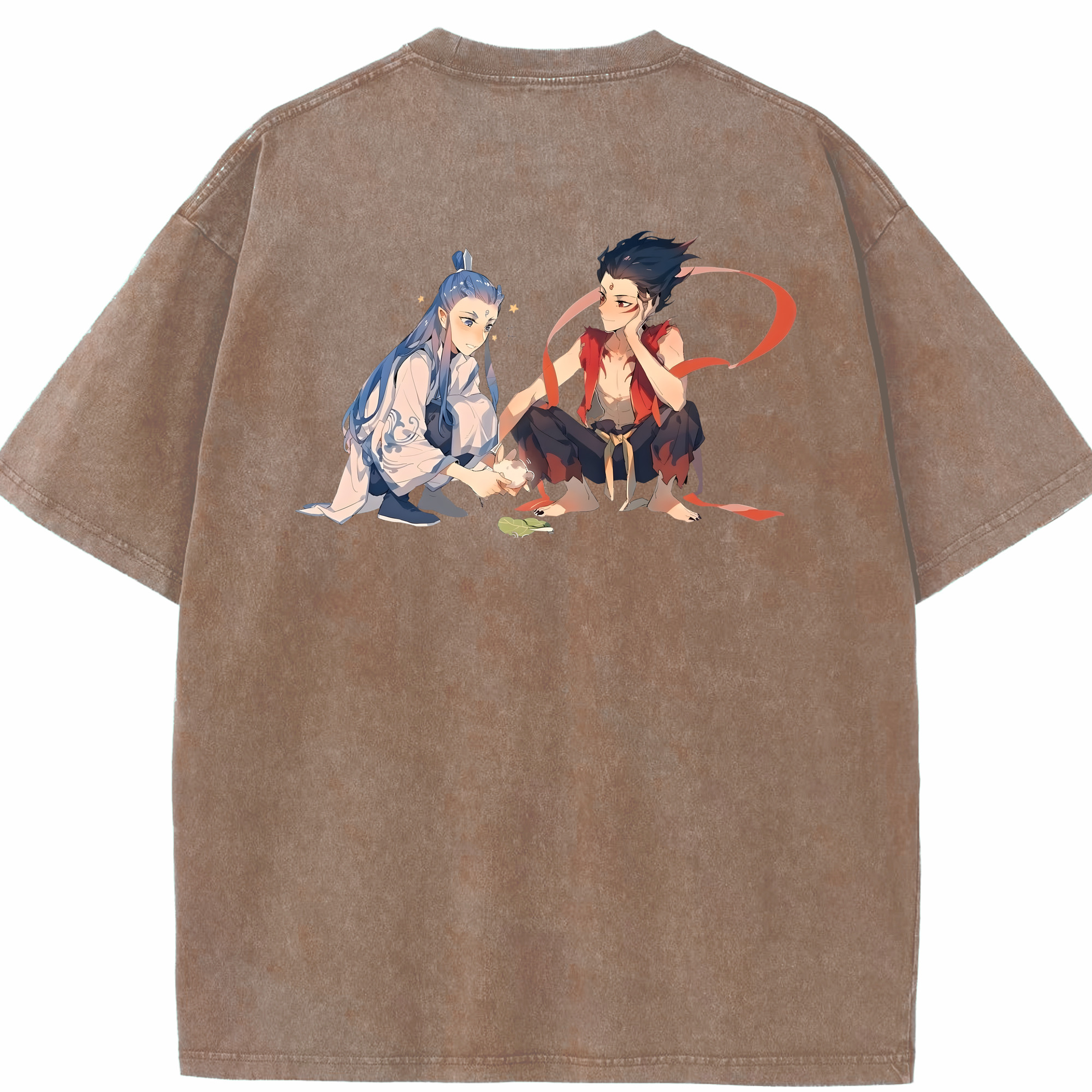 （画像用） Ne Zha 2 ナタ 魔童の大暴れ 綿100% ヴィンテージ風 半袖Tシャツ（背面プリント）