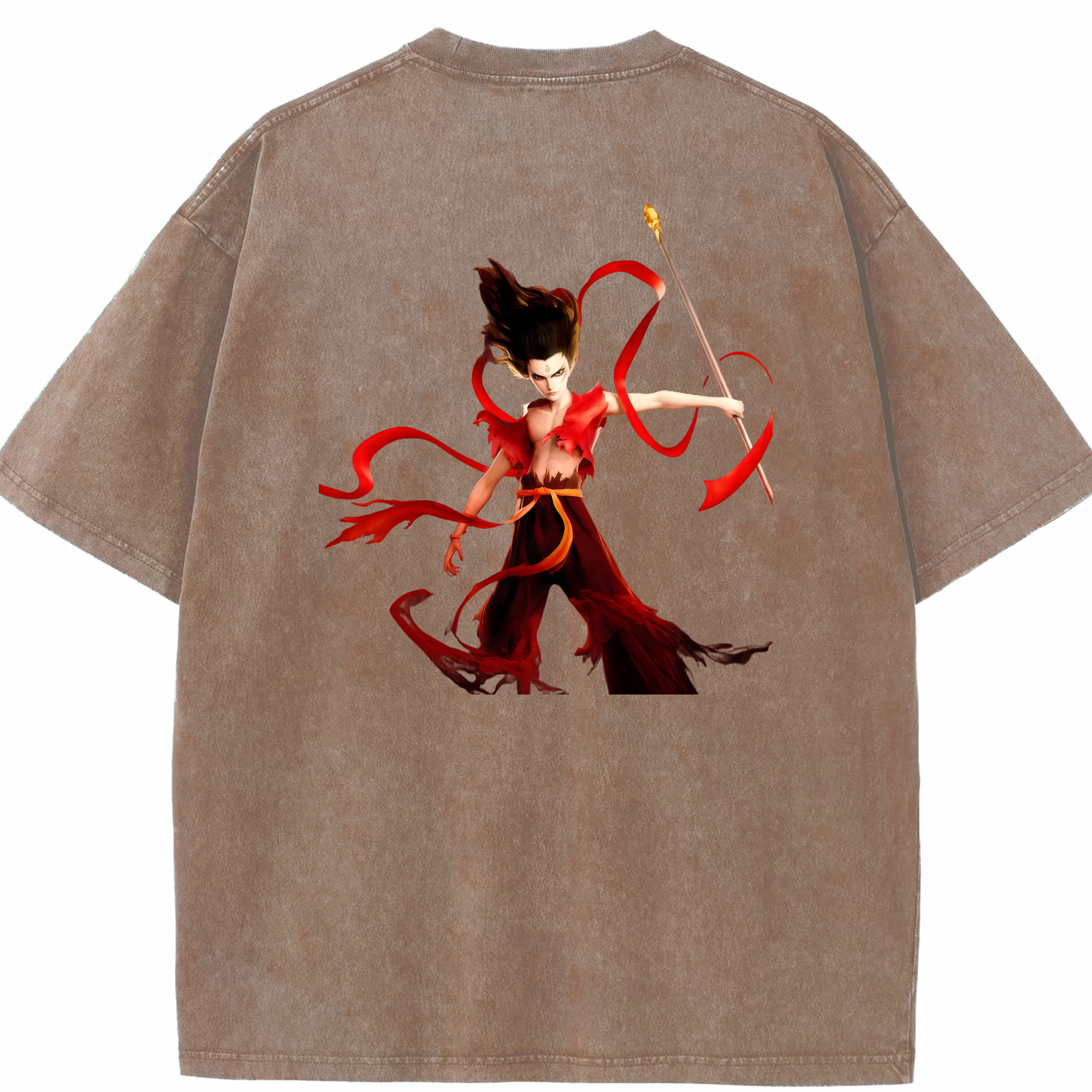 （画像用） Ne Zha 2 ナタ 魔童の大暴れ 綿100% ヴィンテージ風 半袖Tシャツ（背面プリント）