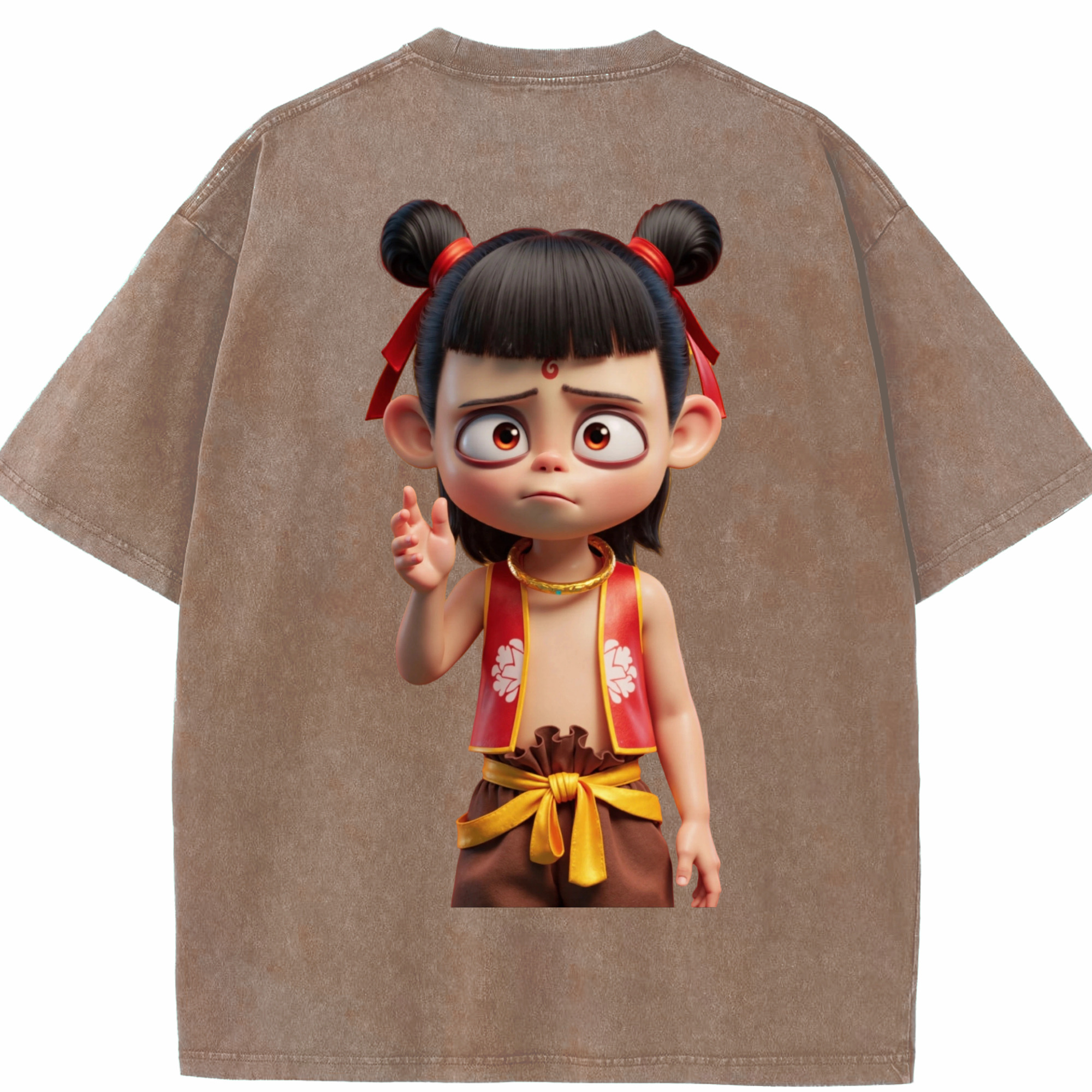 （画像用） Ne Zha 2 ナタ 魔童の大暴れ 綿100% ヴィンテージ風 半袖Tシャツ（背面プリント）