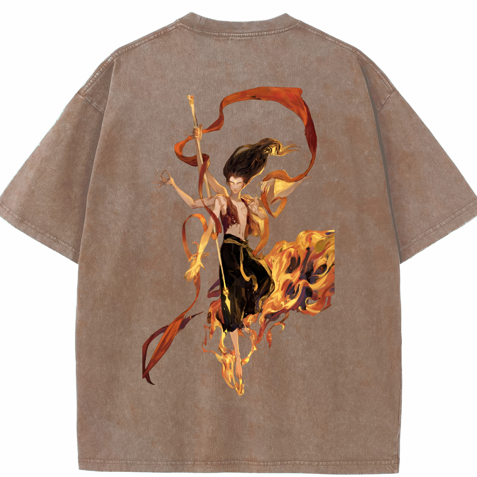 （画像用） Ne Zha 2 ナタ 魔童の大暴れ 綿100% ヴィンテージ風 半袖Tシャツ（背面プリント）