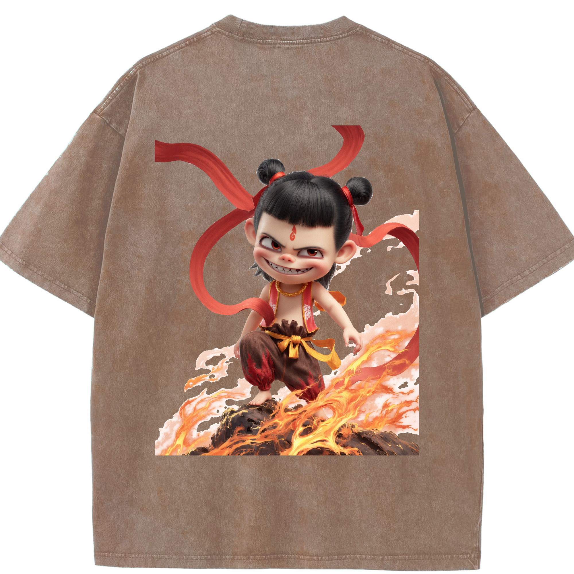 （画像用） Ne Zha 2 ナタ 魔童の大暴れ 綿100% ヴィンテージ風 半袖Tシャツ（背面プリント）