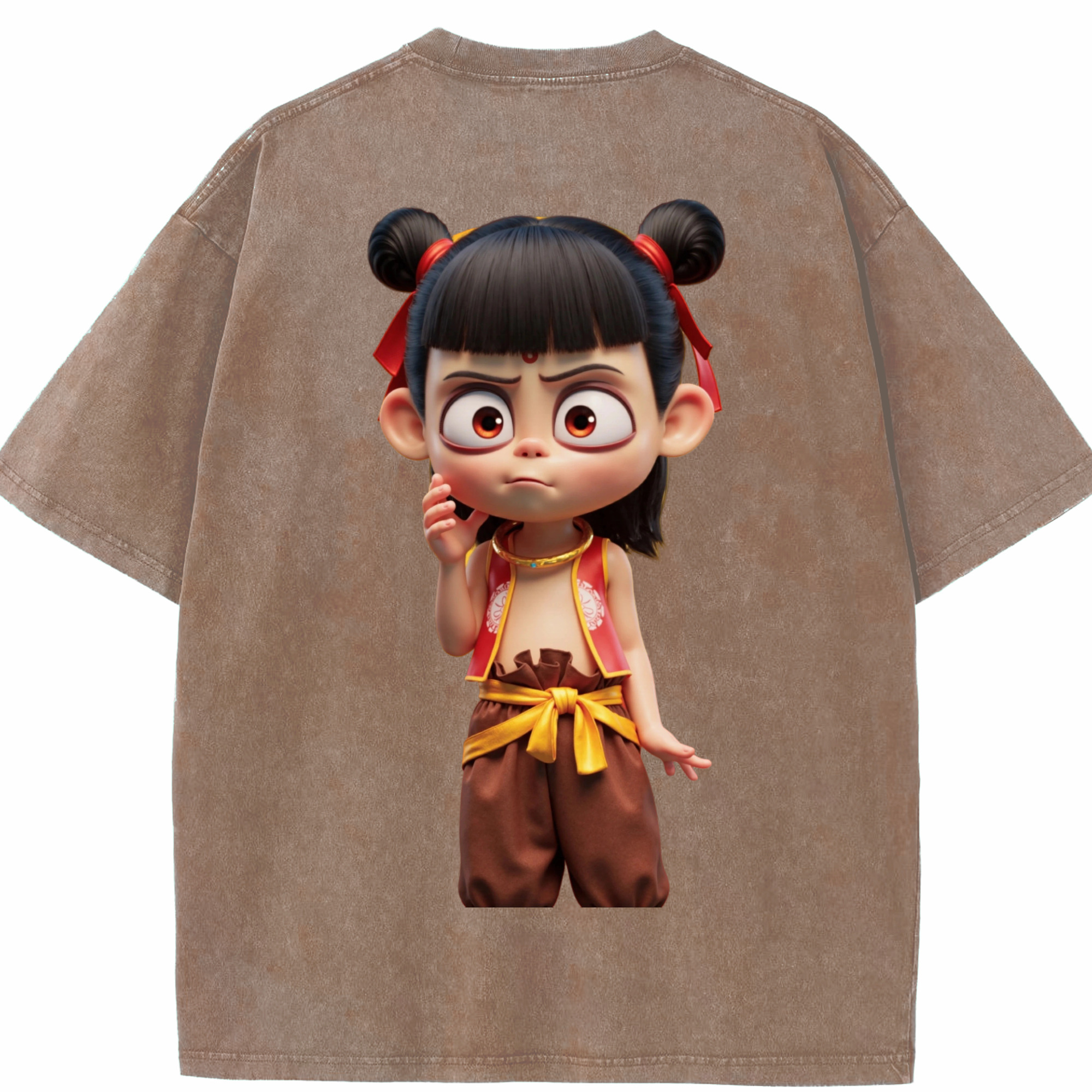 （画像用） Ne Zha 2 ナタ 魔童の大暴れ 綿100% ヴィンテージ風 半袖Tシャツ（背面プリント）