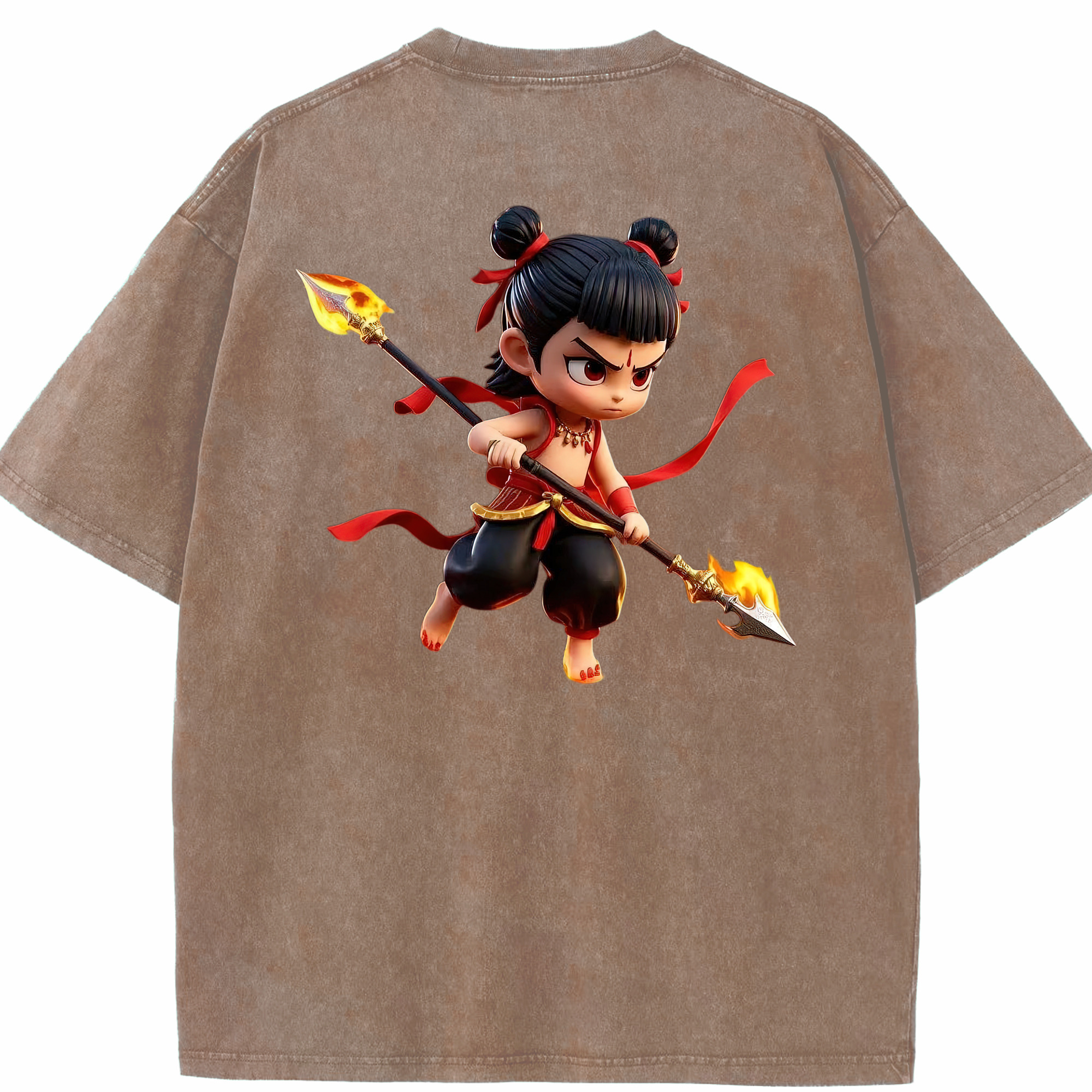 （画像用） Ne Zha 2 ナタ 魔童の大暴れ 綿100% ヴィンテージ風 半袖Tシャツ（背面プリント）