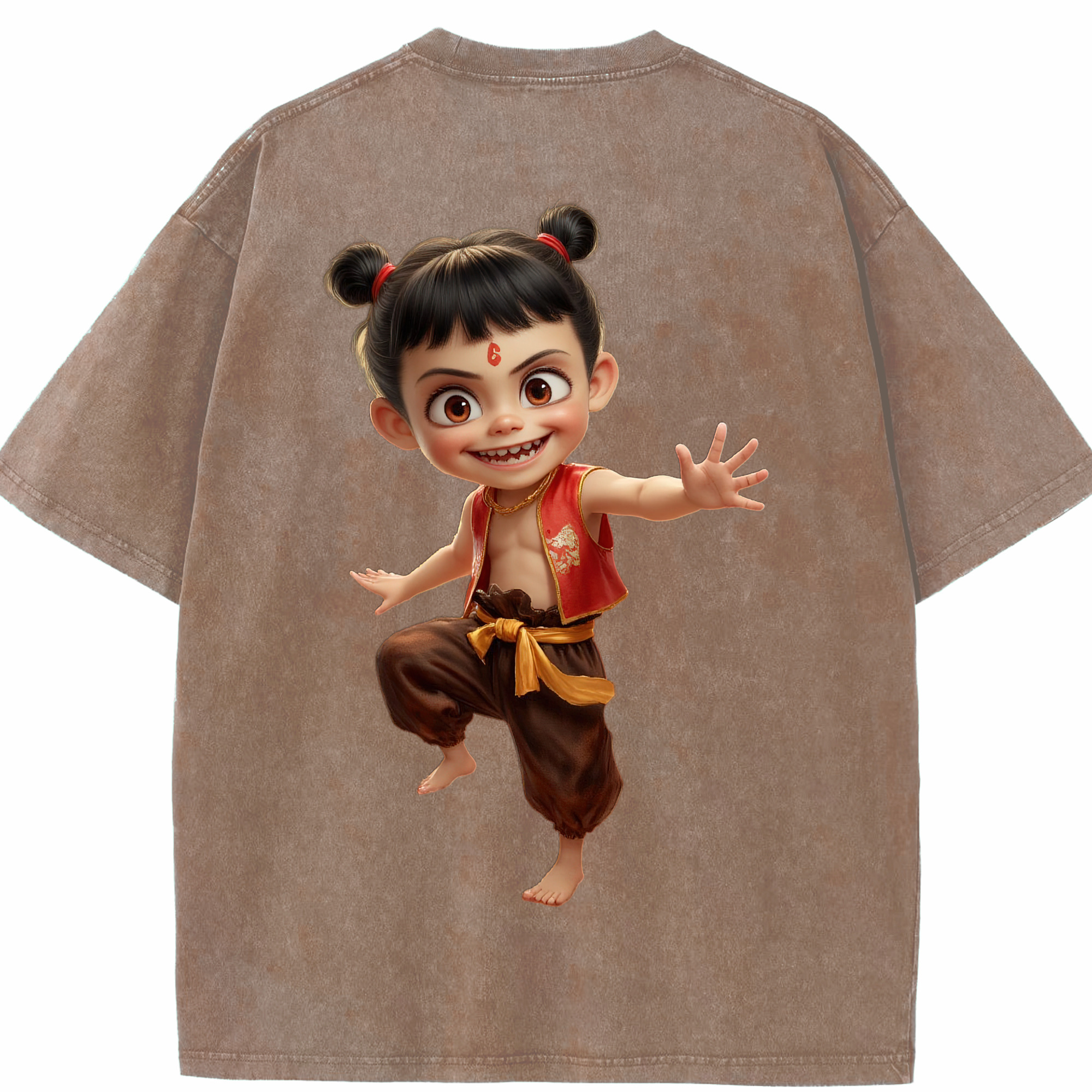 （画像用） Ne Zha 2 ナタ 魔童の大暴れ 綿100% ヴィンテージ風 半袖Tシャツ（背面プリント）