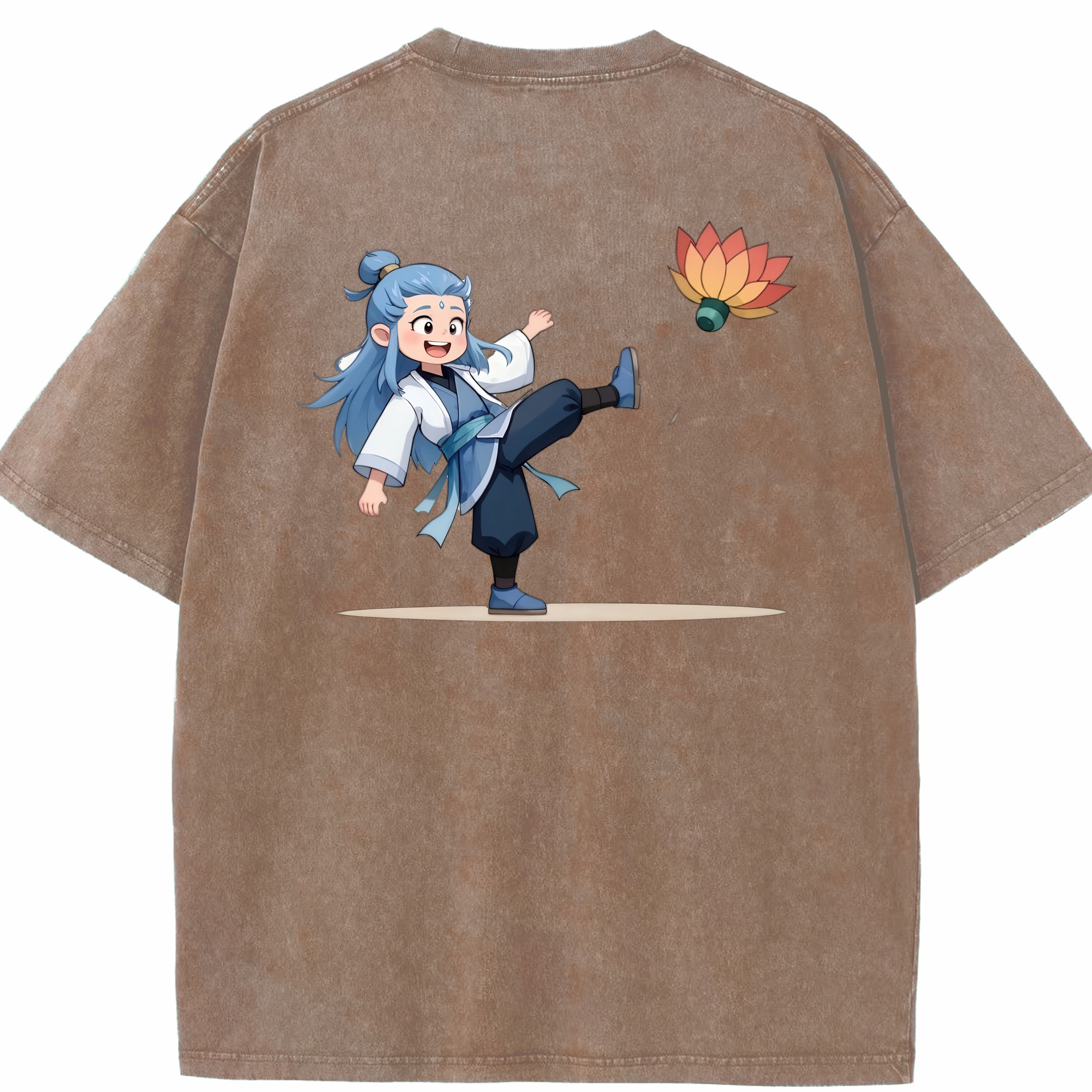 （画像用） Ne Zha 2 ナタ 魔童の大暴れ 綿100% ヴィンテージ風 半袖Tシャツ（背面プリント）
