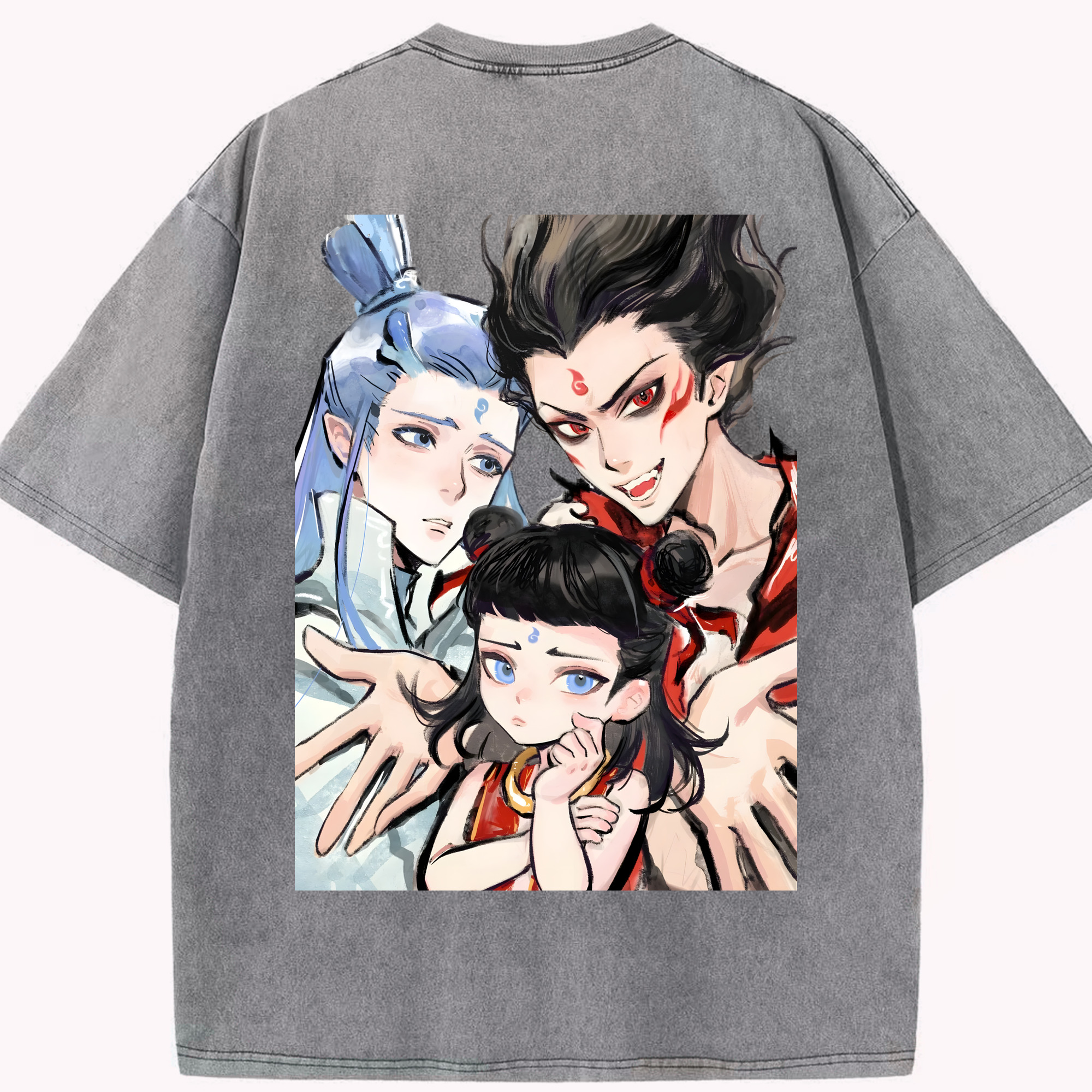 （画像用） Ne Zha 2 ナタ 魔童の大暴れ 綿100% ヴィンテージ風 半袖Tシャツ（背面プリント）