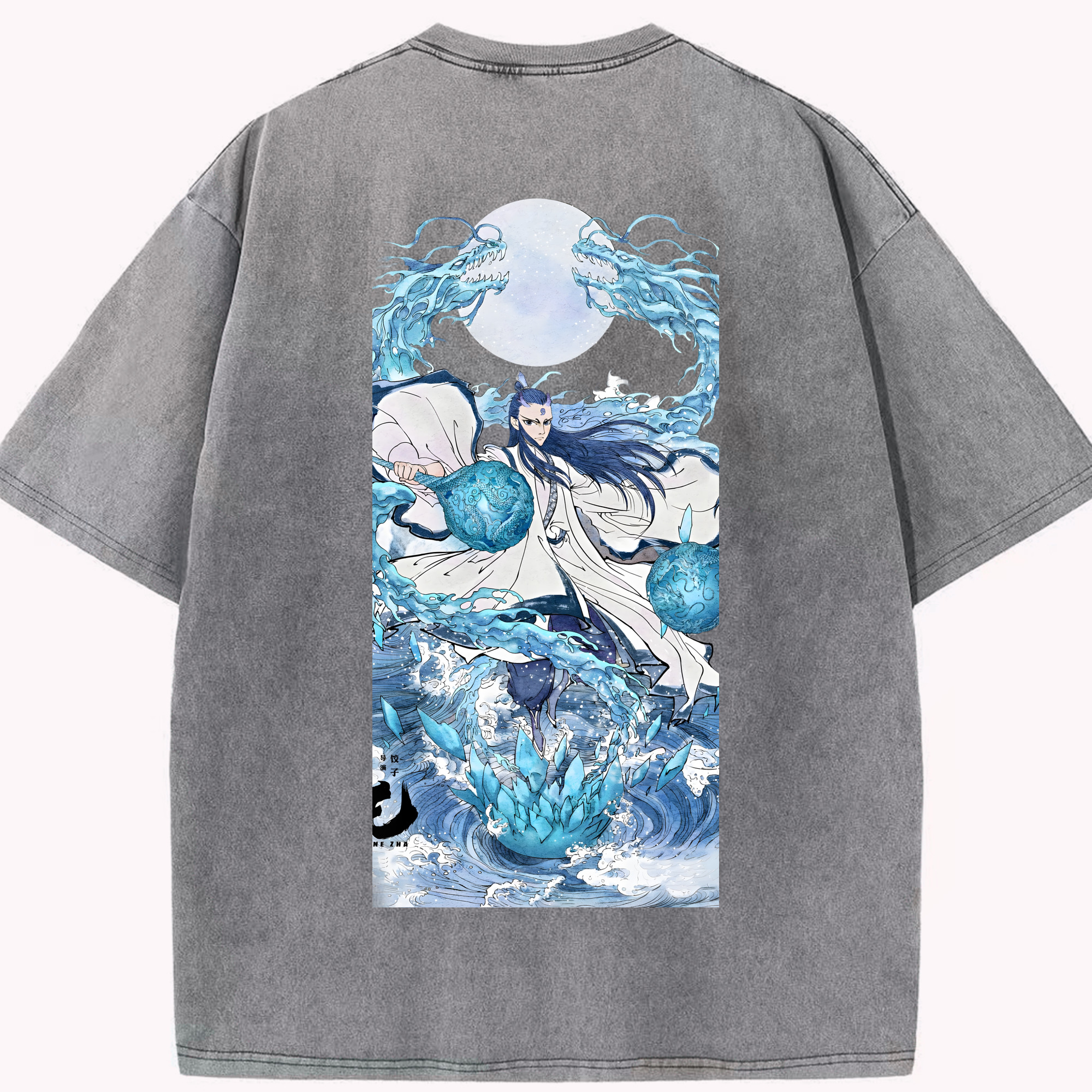 （画像用） Ne Zha 2 ナタ 魔童の大暴れ 綿100% ヴィンテージ風 半袖Tシャツ（背面プリント）