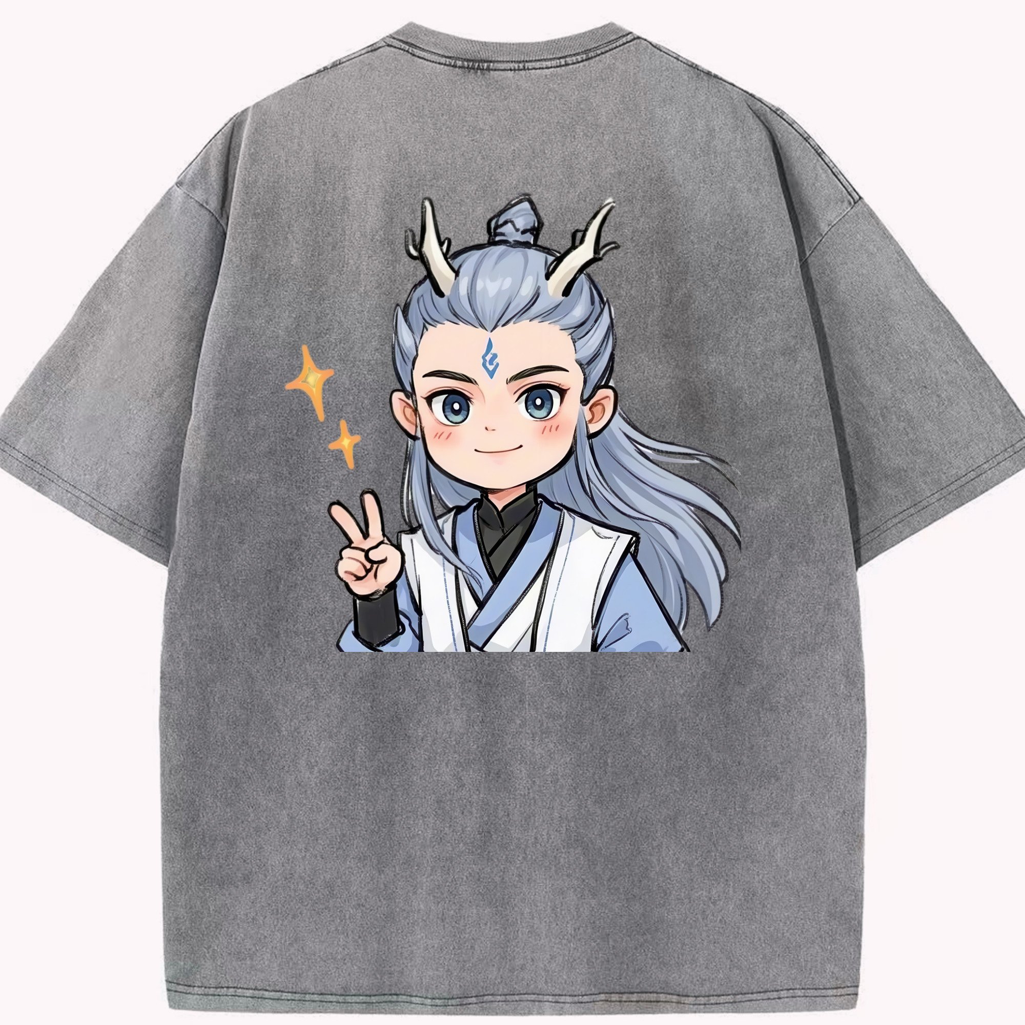 （画像用） Ne Zha 2 ナタ 魔童の大暴れ 綿100% ヴィンテージ風 半袖Tシャツ（背面プリント）