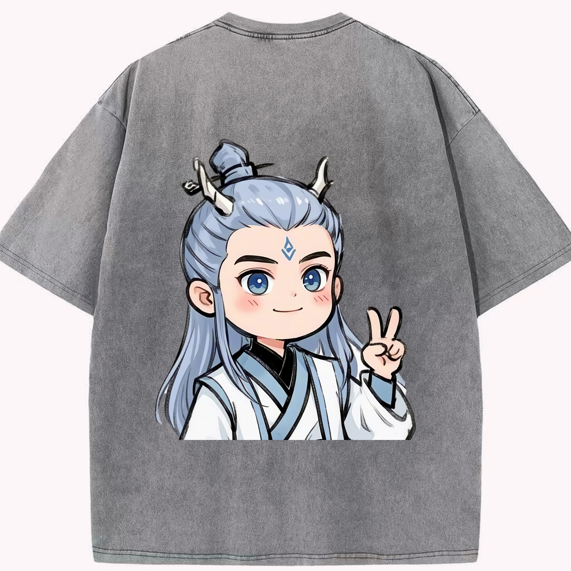（画像用） Ne Zha 2 ナタ 魔童の大暴れ 綿100% ヴィンテージ風 半袖Tシャツ（背面プリント）
