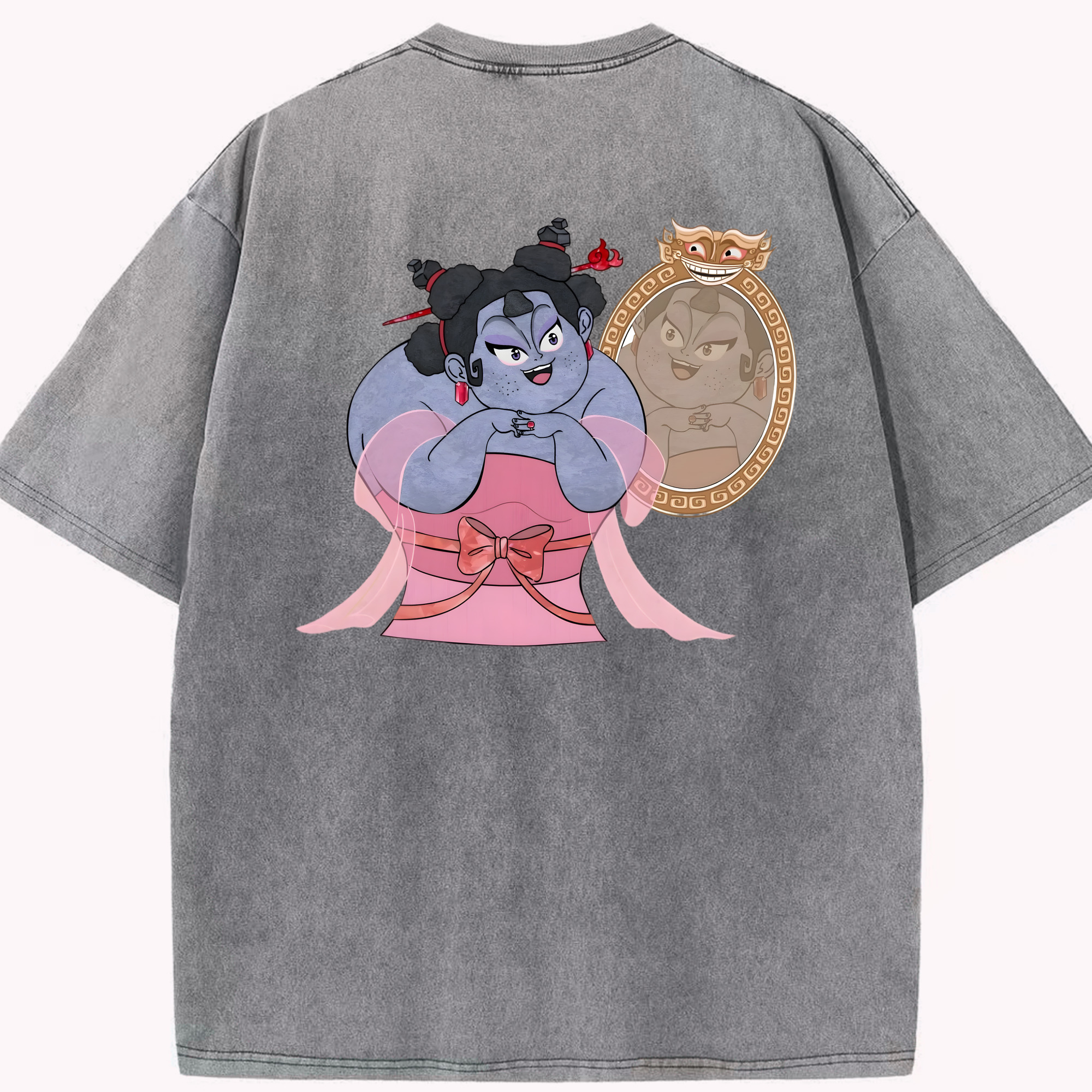 （画像用） Ne Zha 2 ナタ 魔童の大暴れ 綿100% ヴィンテージ風 半袖Tシャツ（背面プリント）