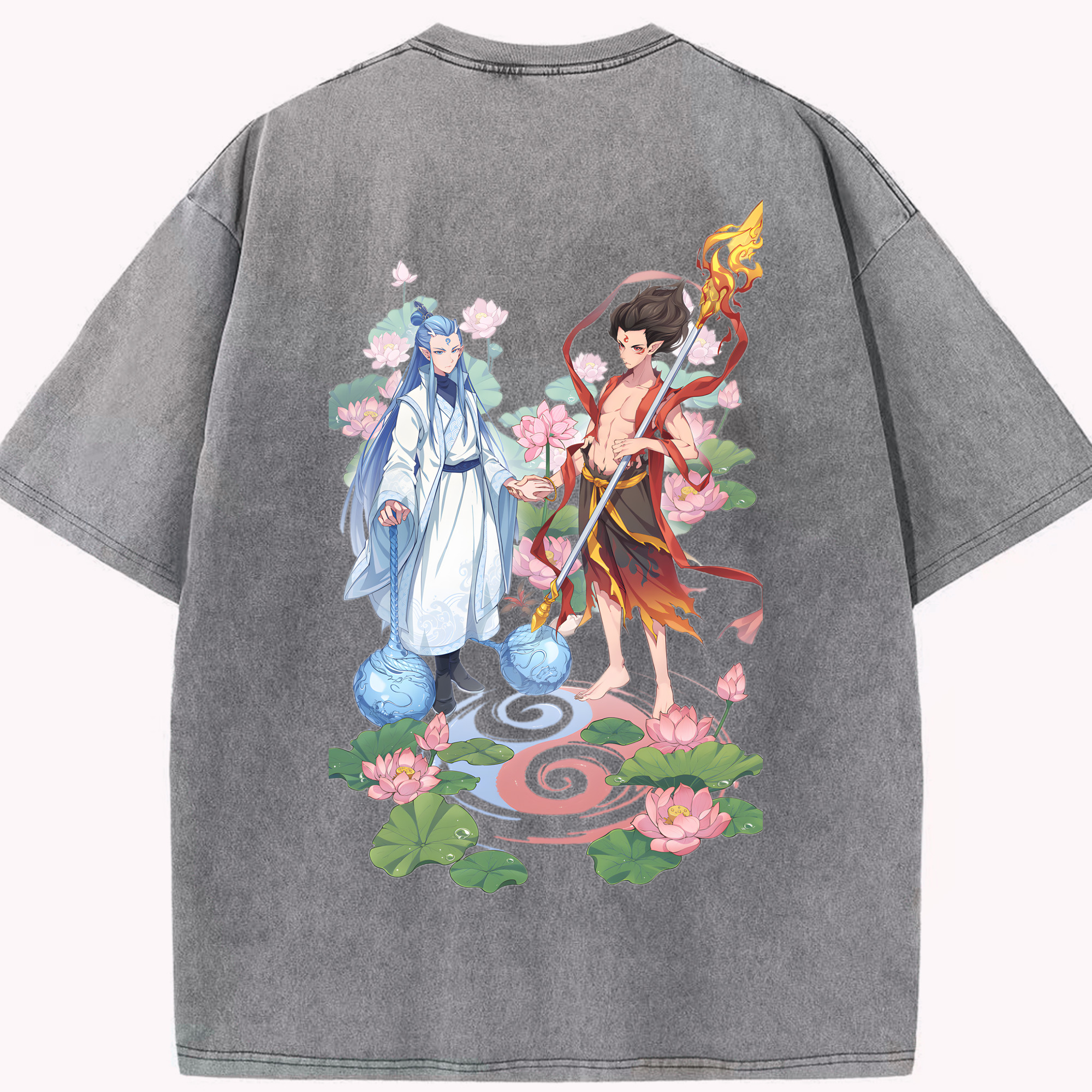 （画像用） Ne Zha 2 ナタ 魔童の大暴れ 綿100% ヴィンテージ風 半袖Tシャツ（背面プリント）