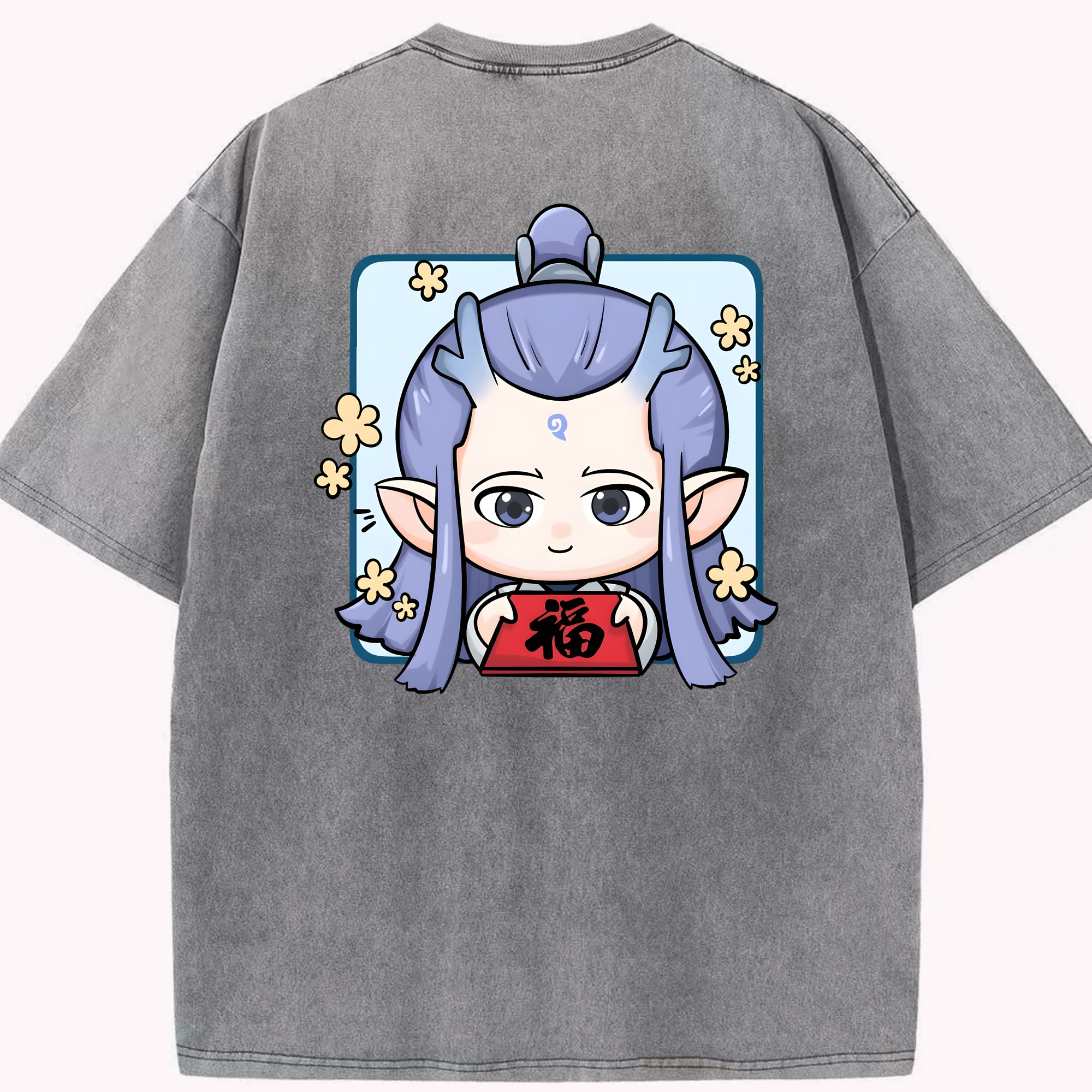 （画像用） Ne Zha 2 ナタ 魔童の大暴れ 綿100% ヴィンテージ風 半袖Tシャツ（背面プリント）