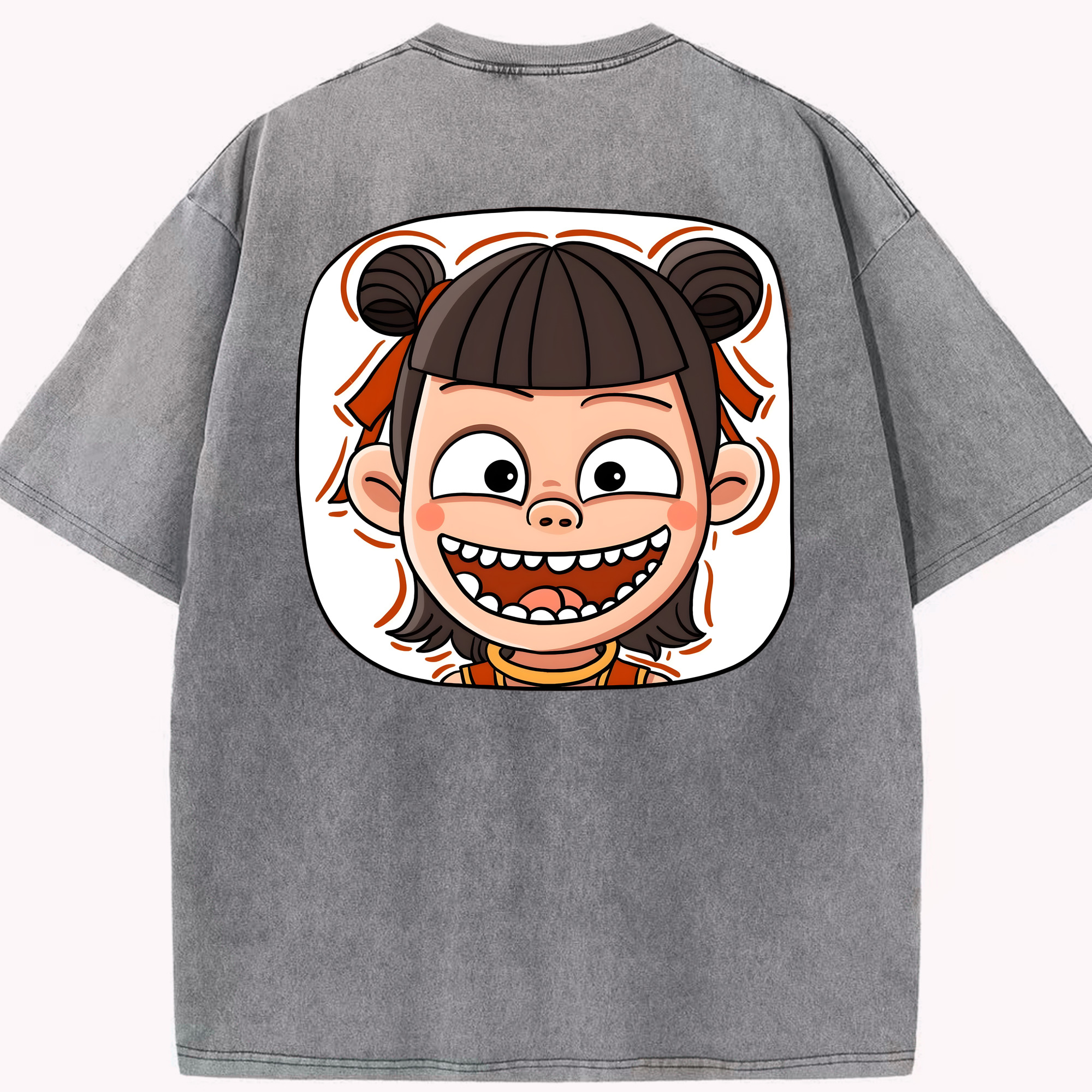 （画像用） Ne Zha 2 ナタ 魔童の大暴れ 綿100% ヴィンテージ風 半袖Tシャツ（背面プリント）