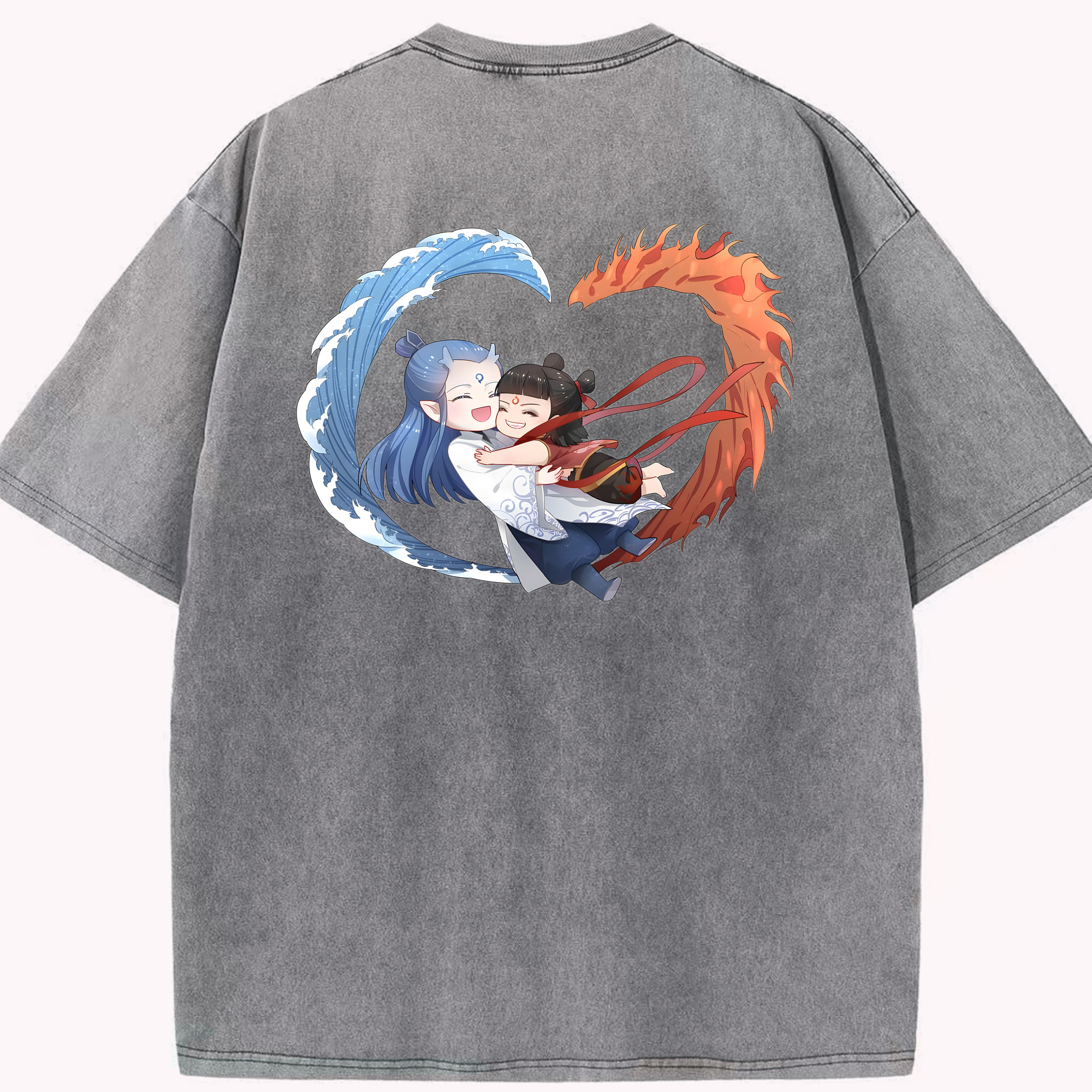 （画像用） Ne Zha 2 ナタ 魔童の大暴れ 綿100% ヴィンテージ風 半袖Tシャツ（背面プリント）