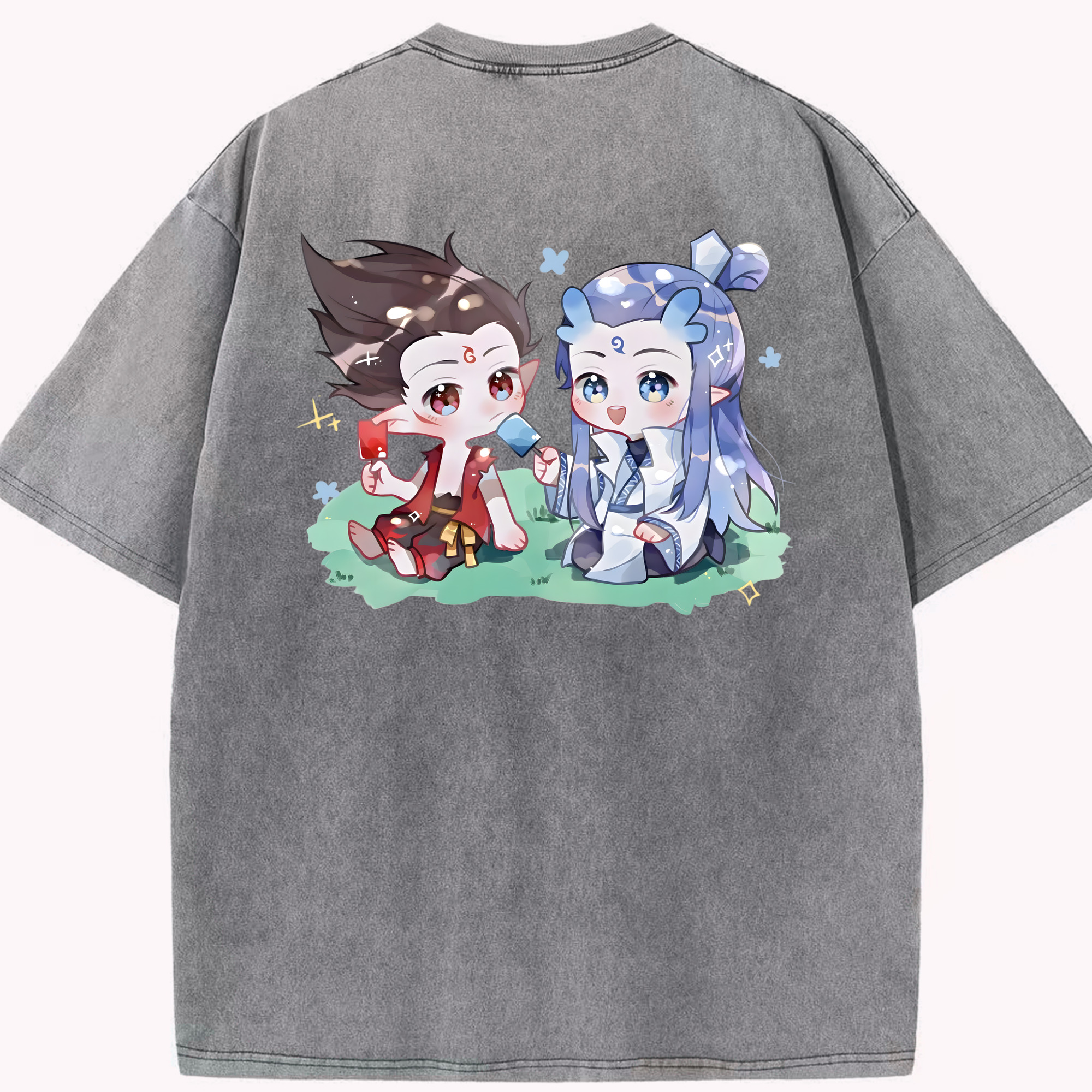 （画像用） Ne Zha 2 ナタ 魔童の大暴れ 綿100% ヴィンテージ風 半袖Tシャツ（背面プリント）